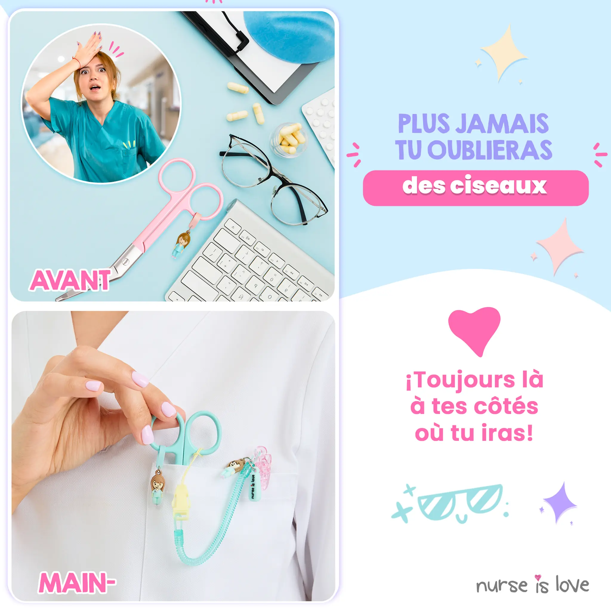 Porte-ciseaux Infirmière Silicone Aqua