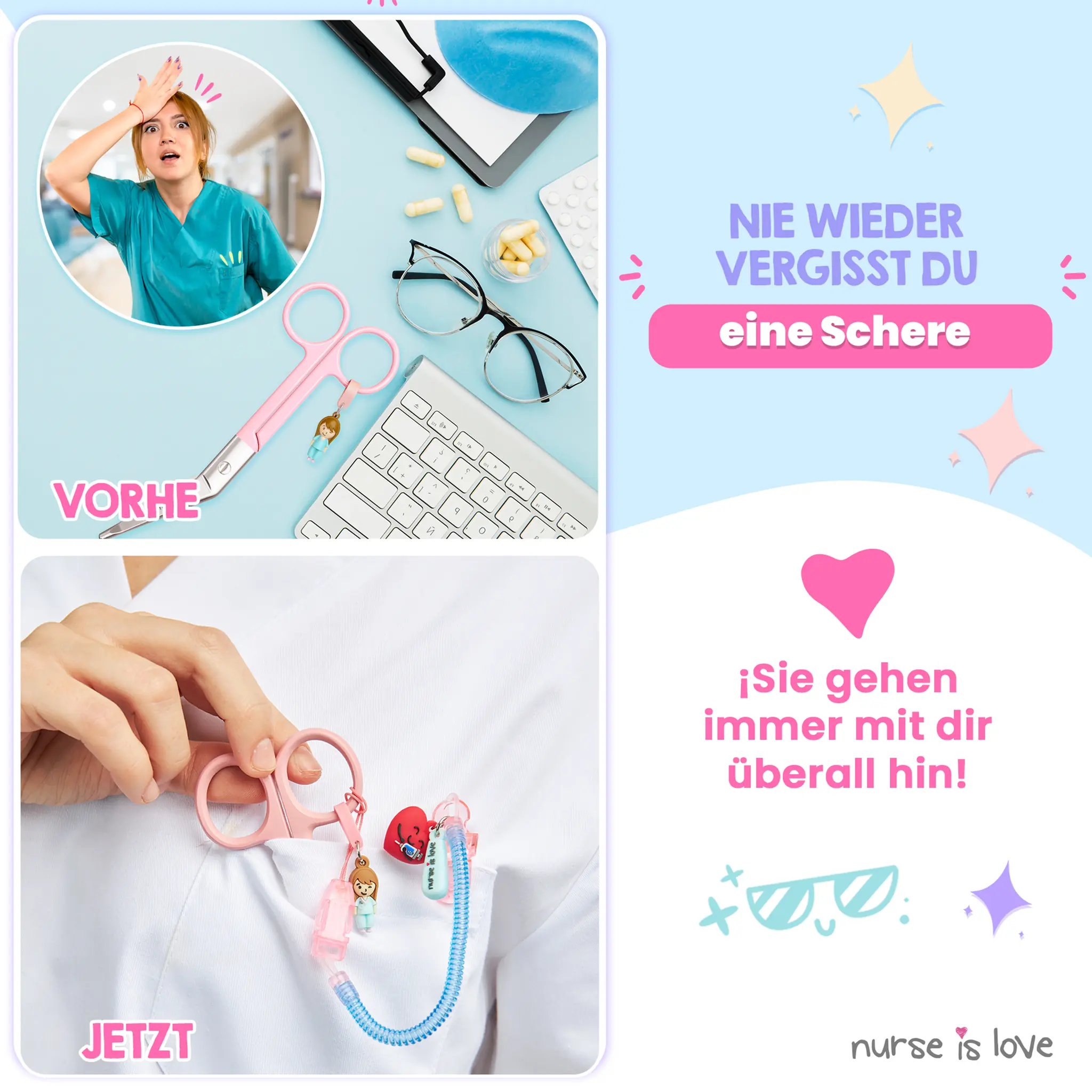 Scherenhalter für Krankenpflege, blaues Silikon