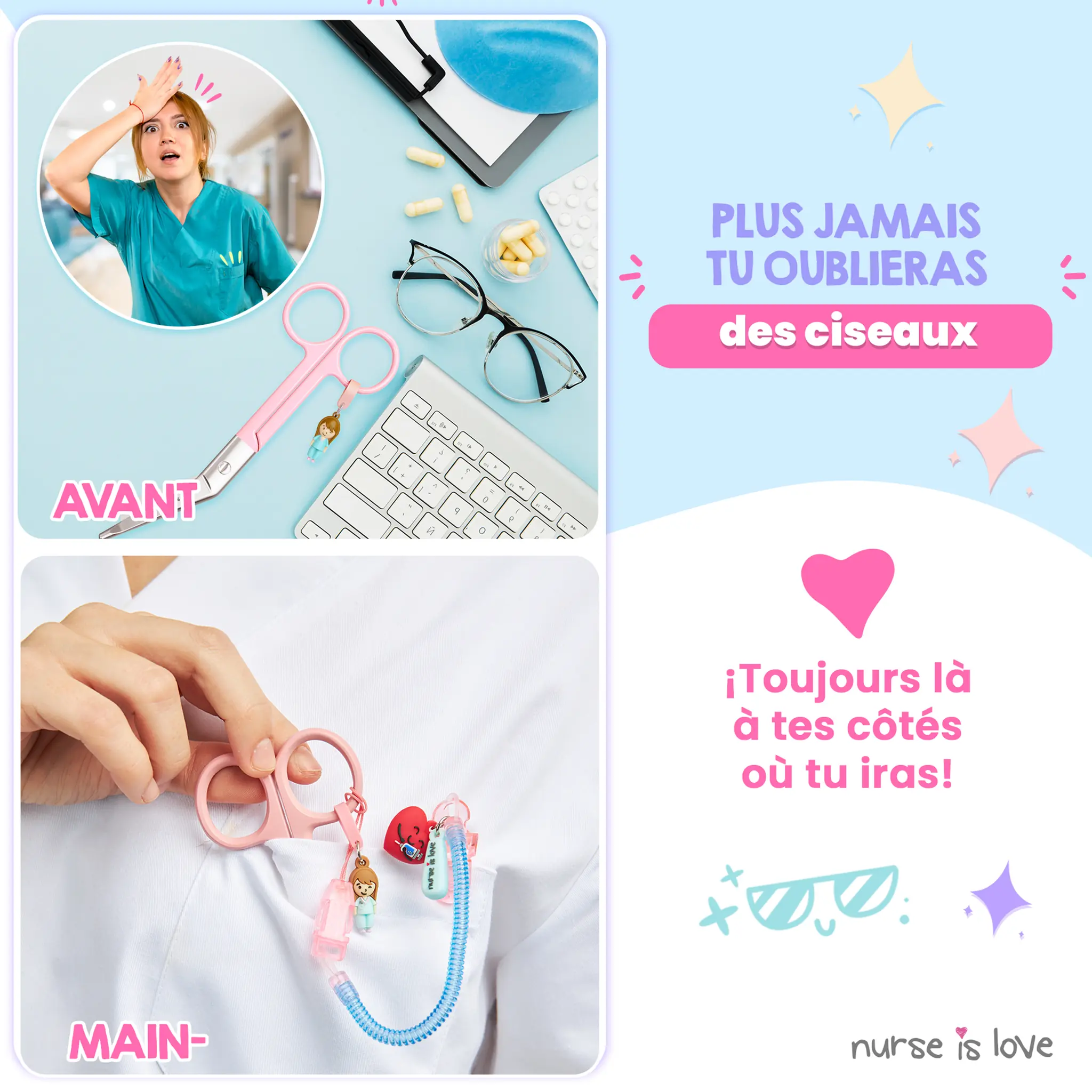 Porte-Ciseaux Infirmier en Silicone Bleu