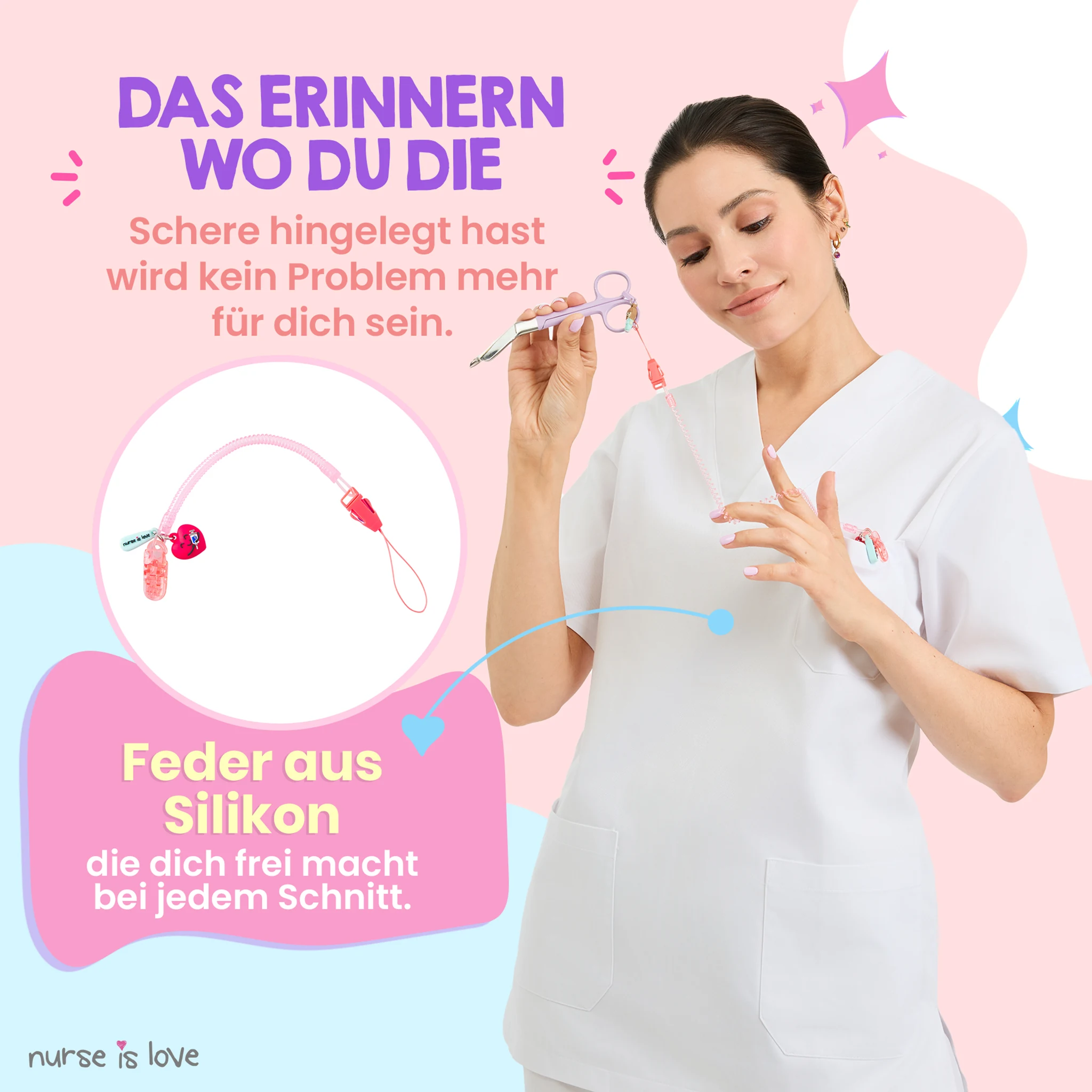 Rosa Silikon Scherenhalter für Pflegekräfte