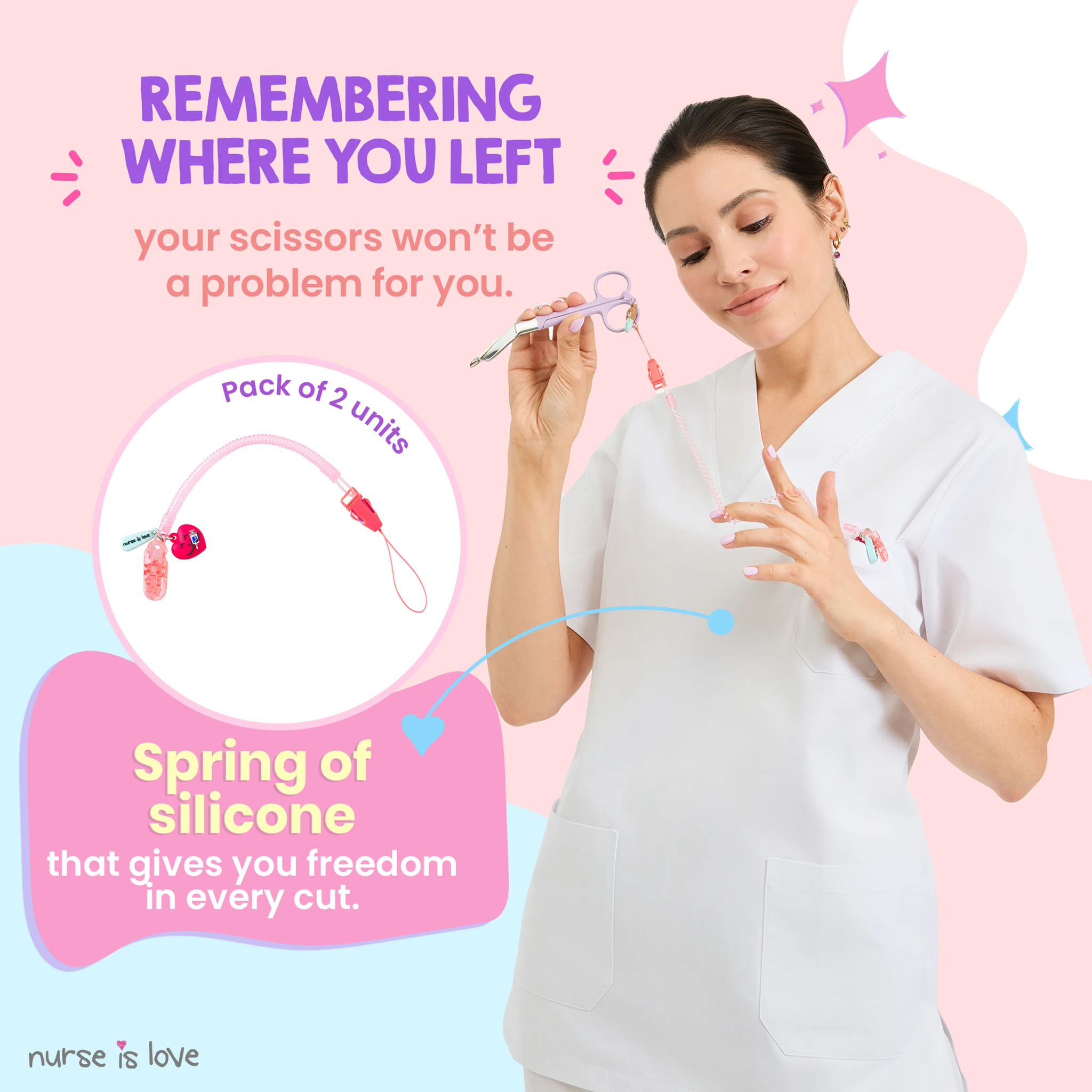 Pink silicone nursing scissors holder