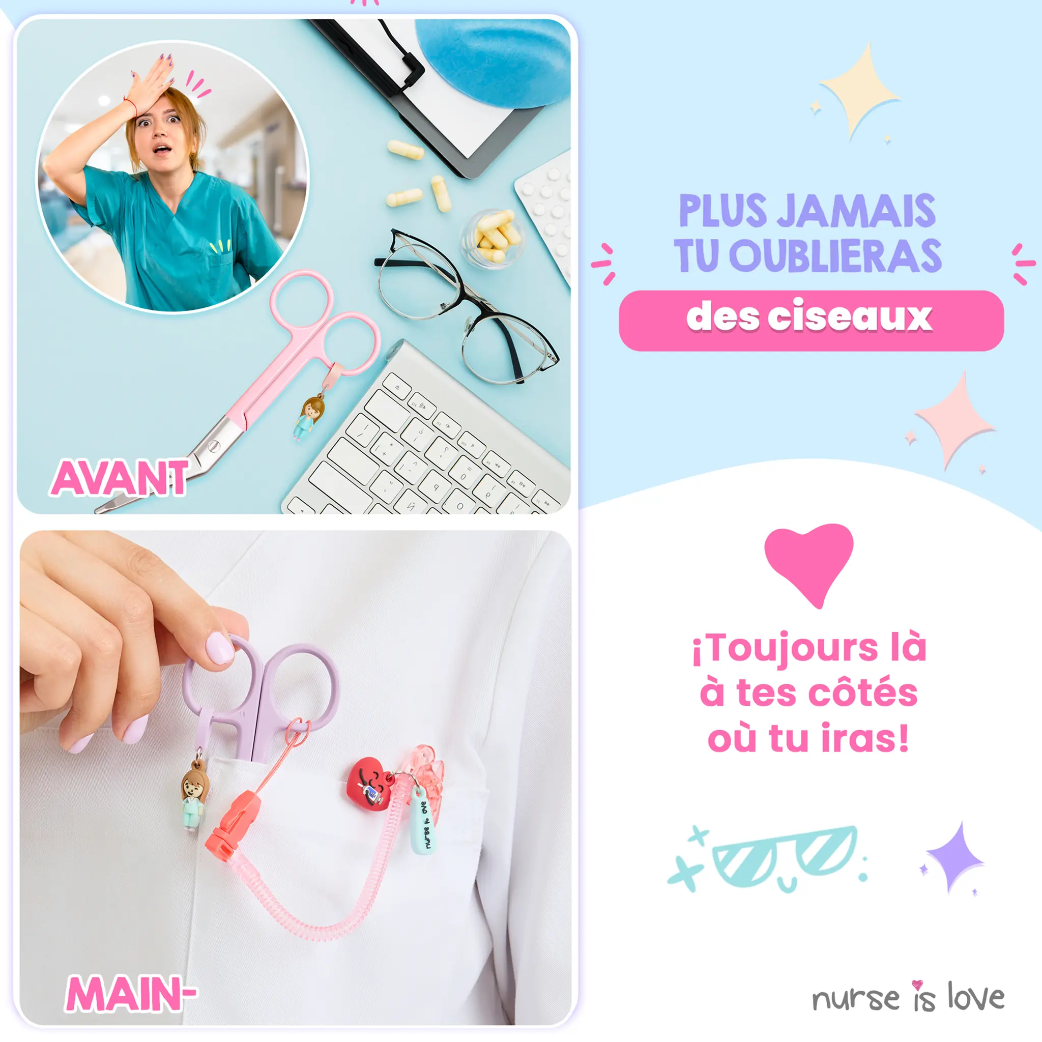 Porte-ciseaux Infirmière Silicone Rose