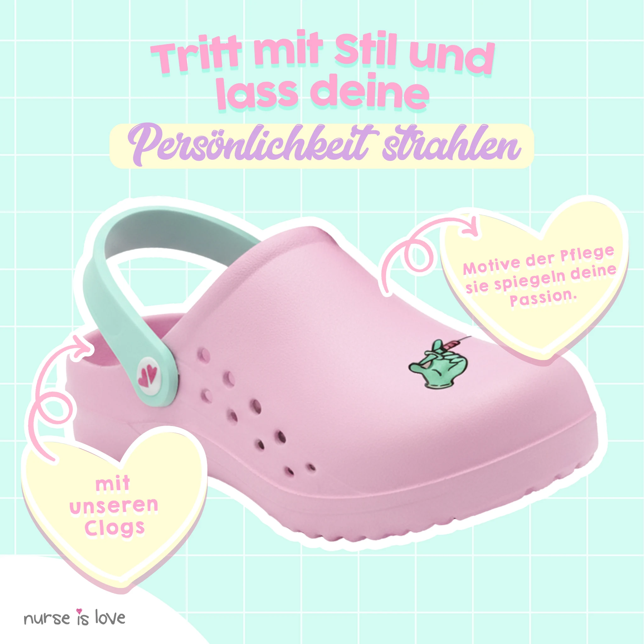 Pflegeclogs Rosa Spritze für Krankenschwestern