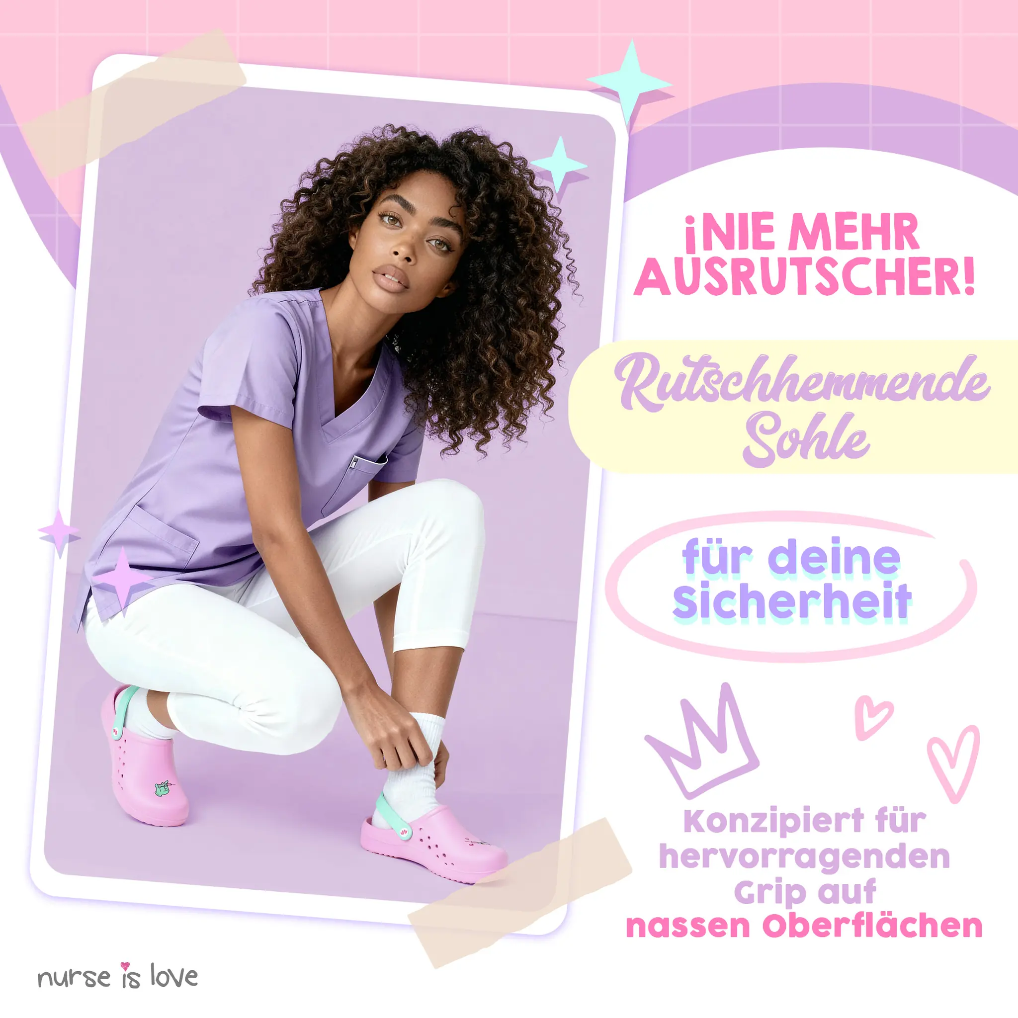Pflegeclogs Rosa Spritze für Krankenschwestern