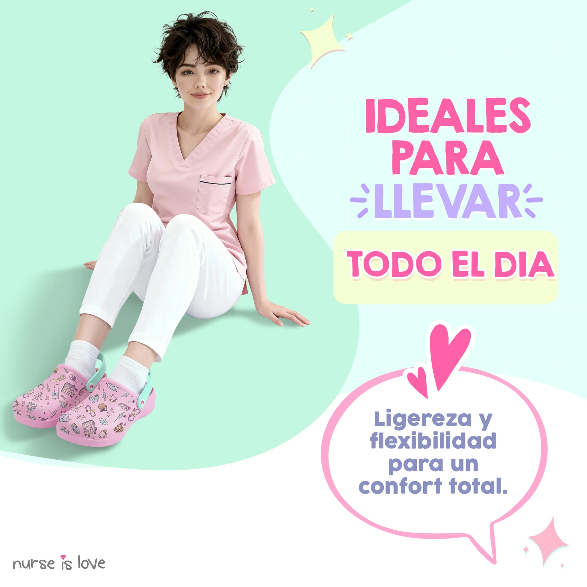 Zuecos para Enfermeras Rosa Café