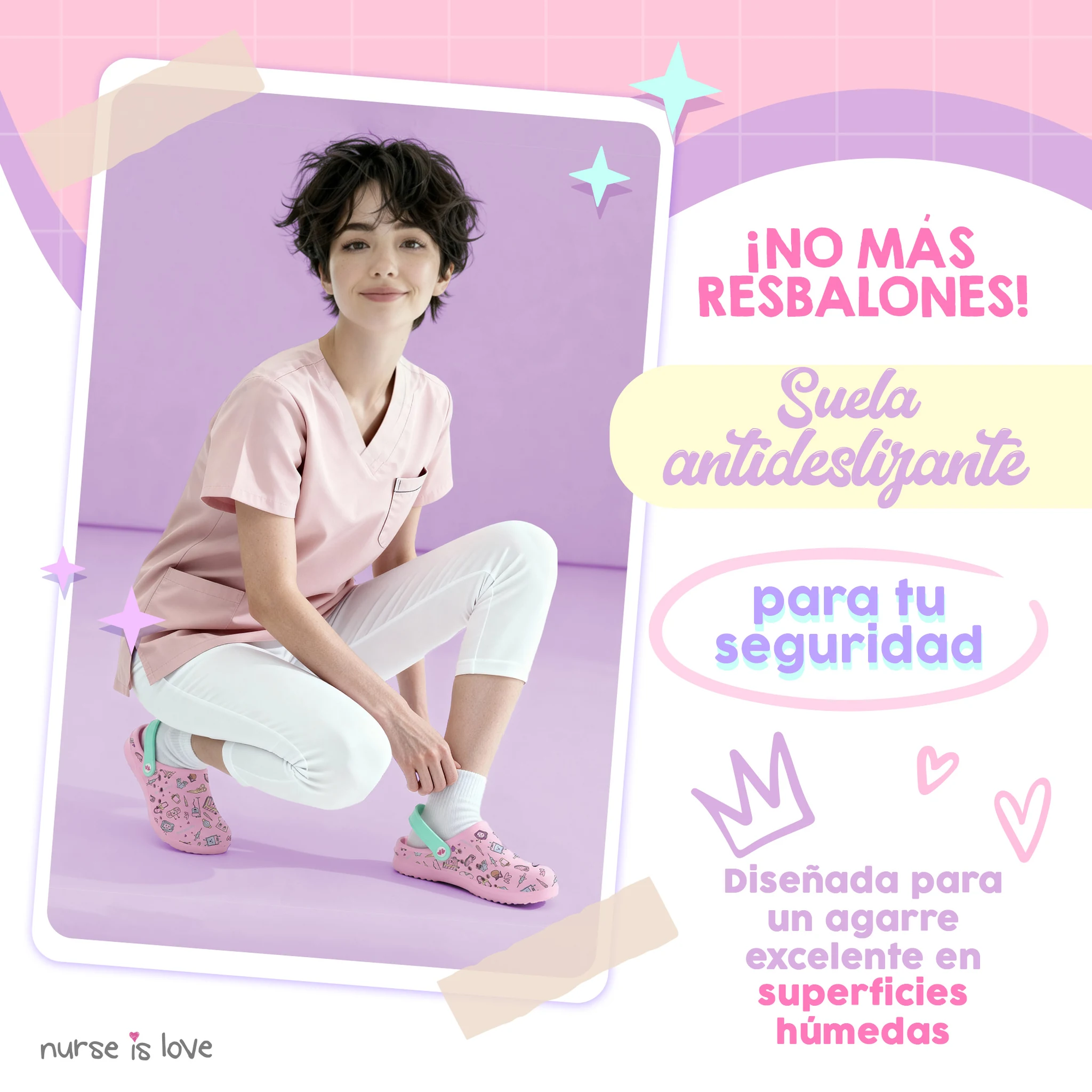 Zuecos para Enfermeras Rosa Café