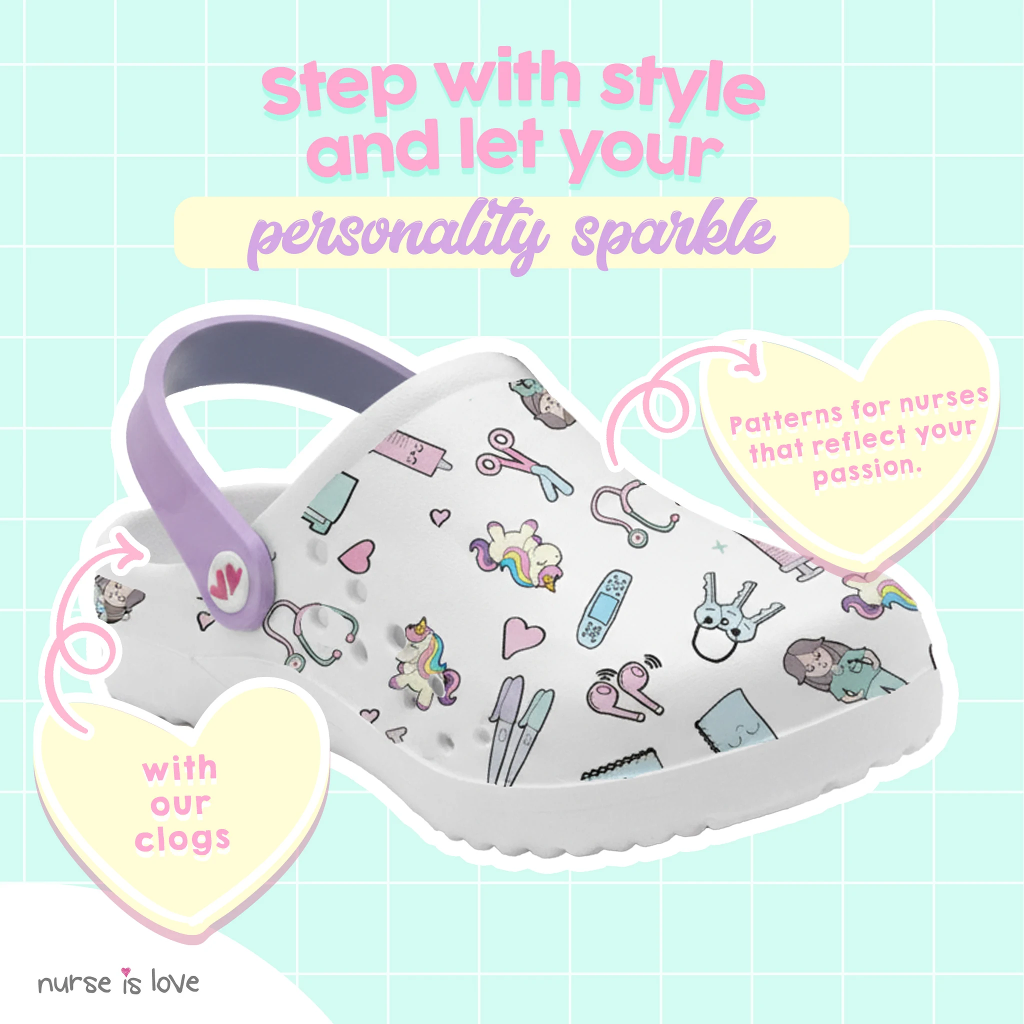 White Purple Nurse Clogs