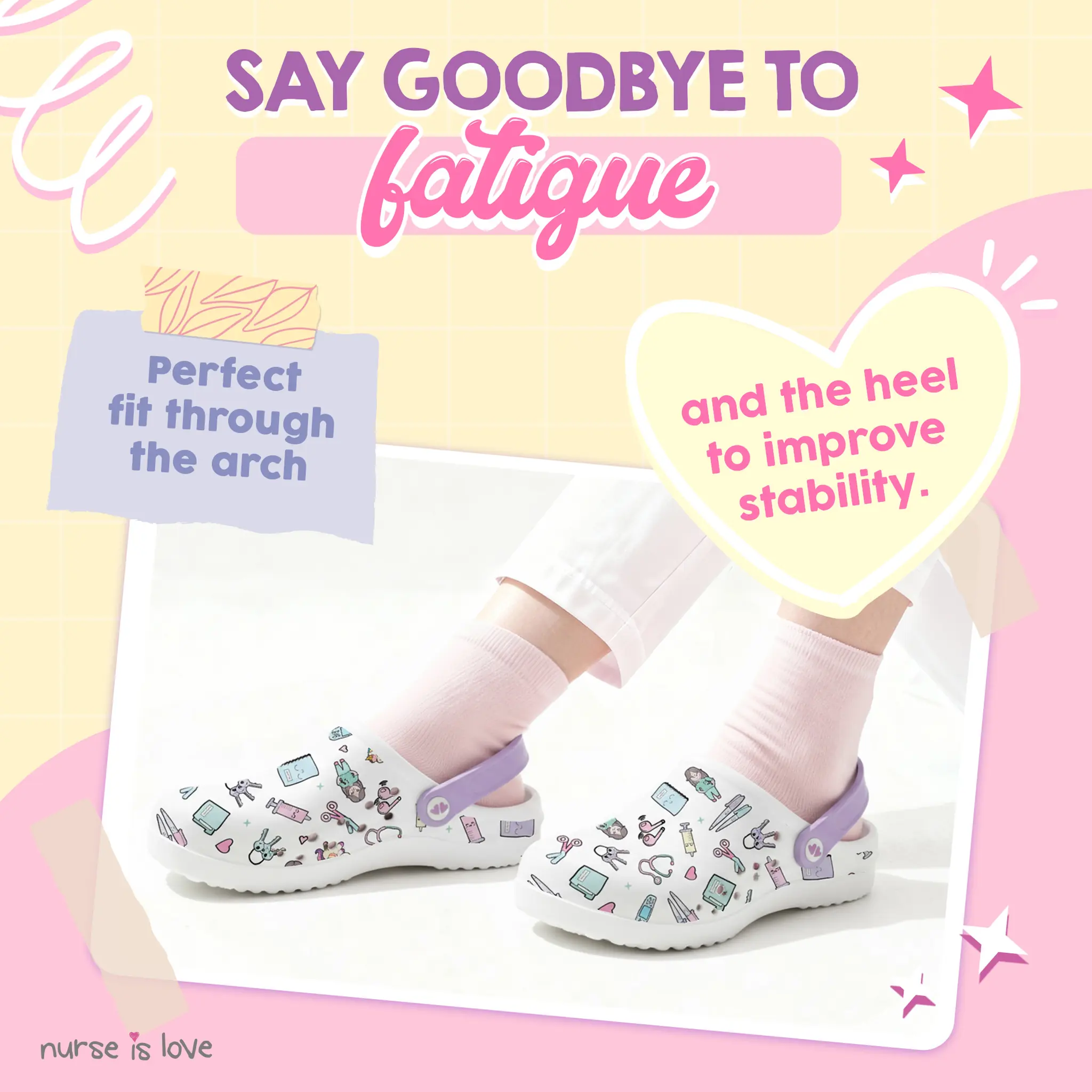 White Purple Nurse Clogs