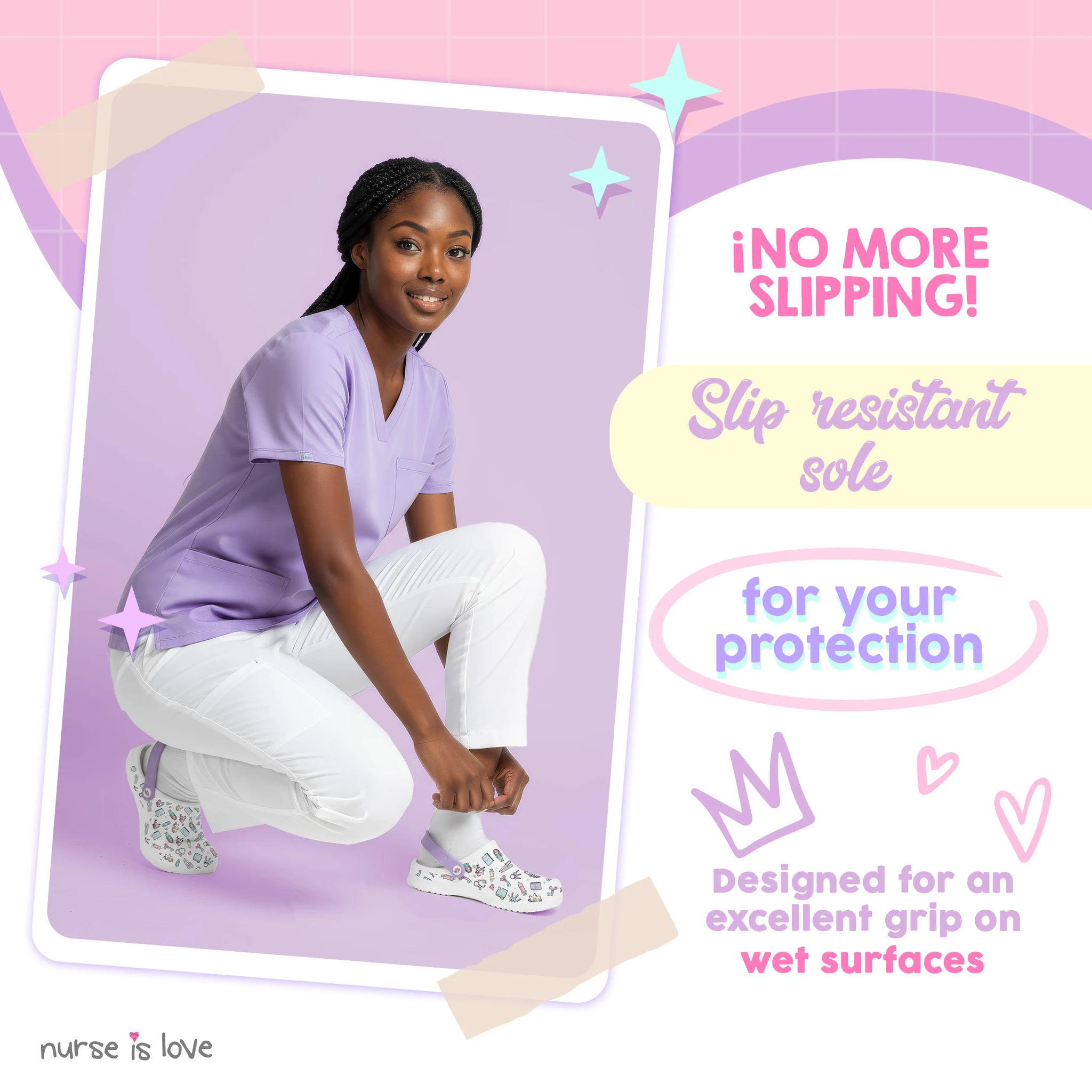 White Purple Nurse Clogs