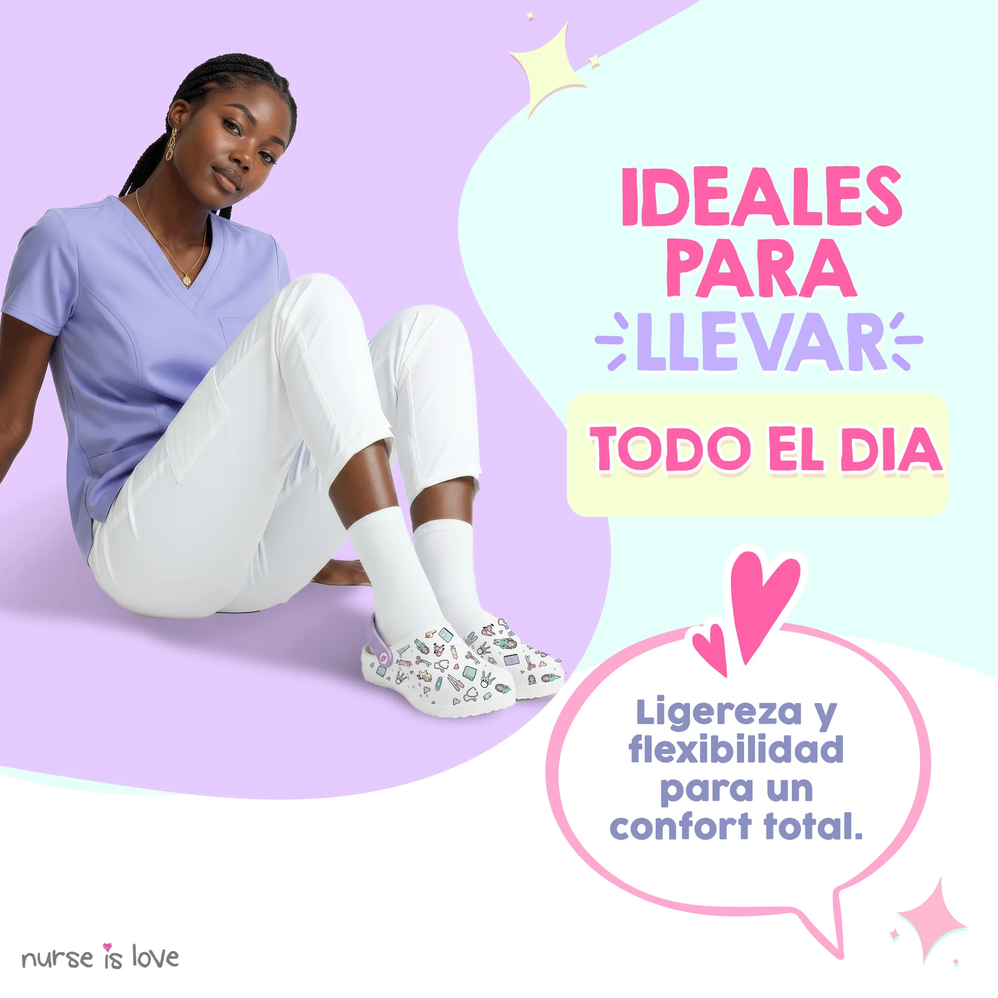 Zuecos para Enfermeras Blanco Morado