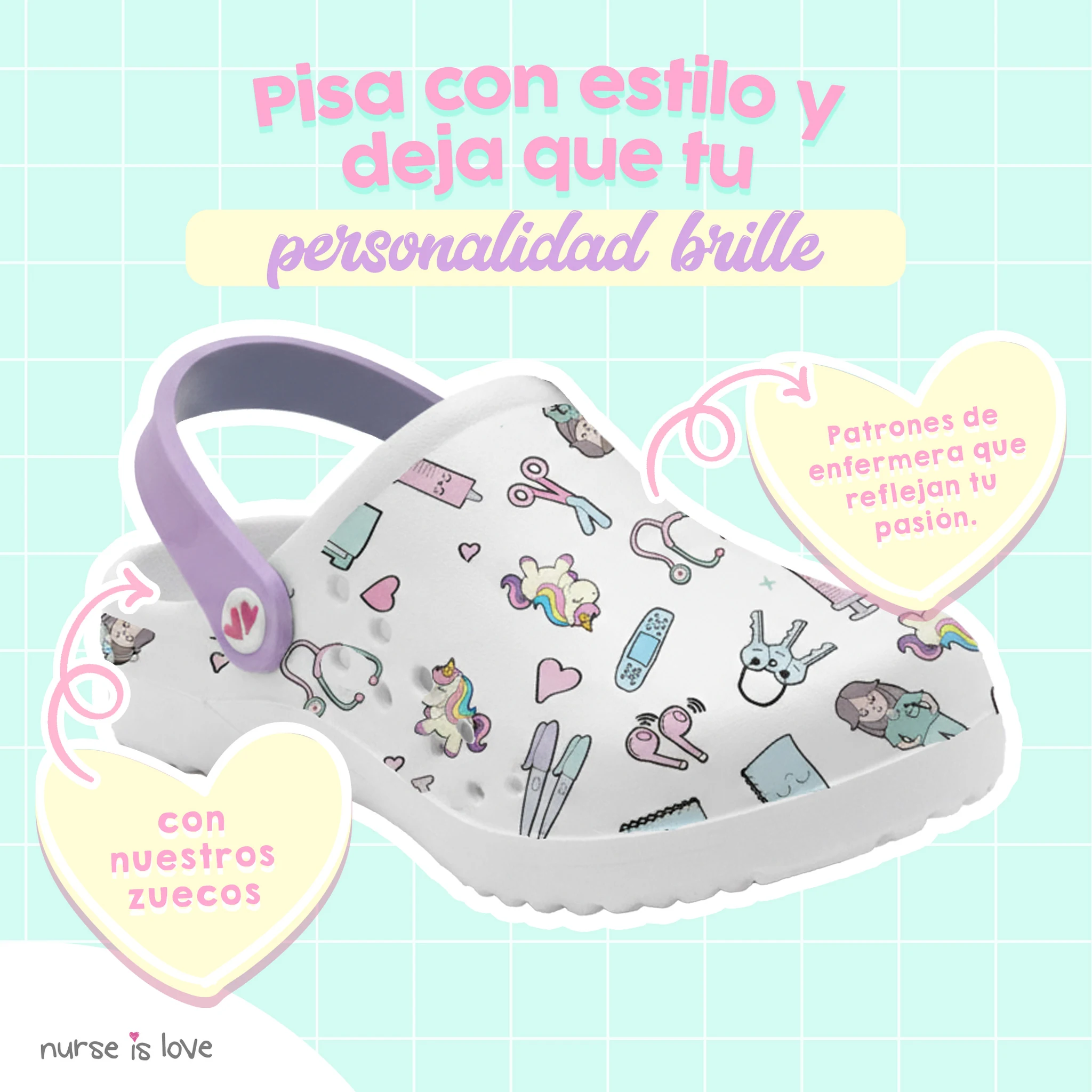 Zuecos para Enfermeras Blanco Morado