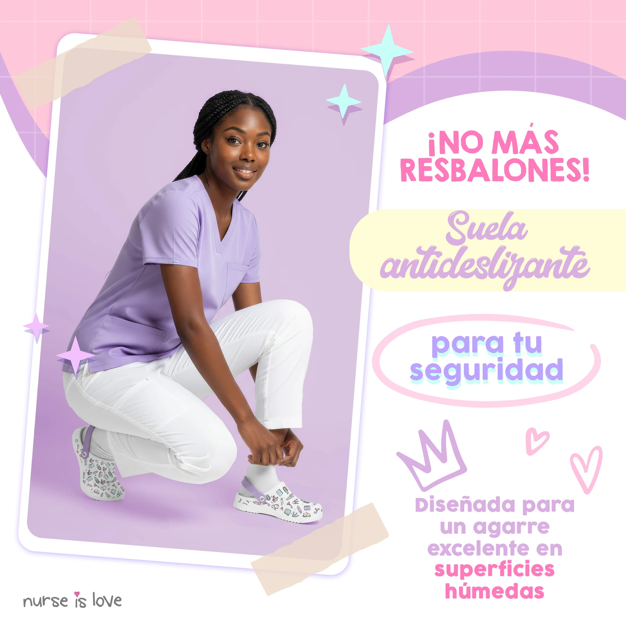 Zuecos para Enfermeras Blanco Morado
