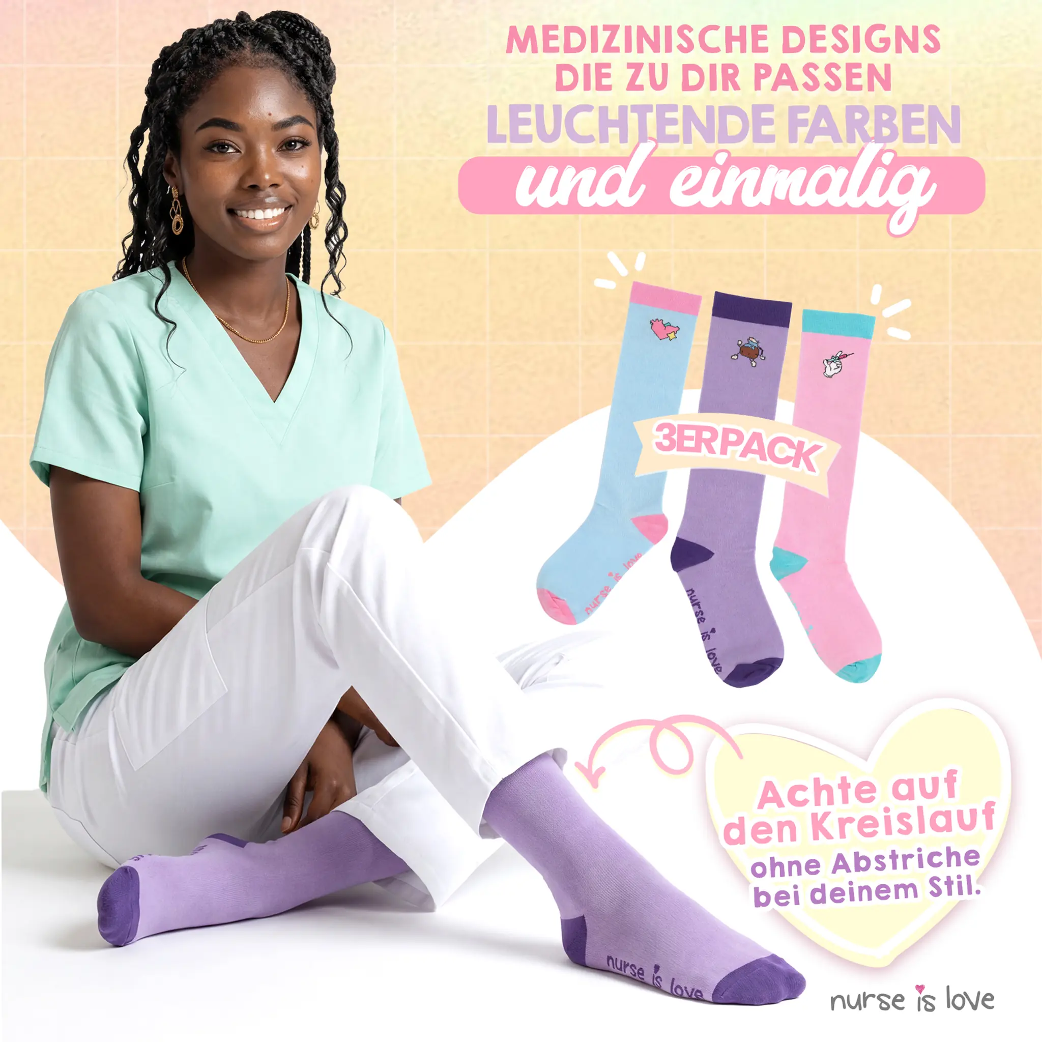 Kompressionsstrümpfe mit Motivdesign Set mit 3 Paaren