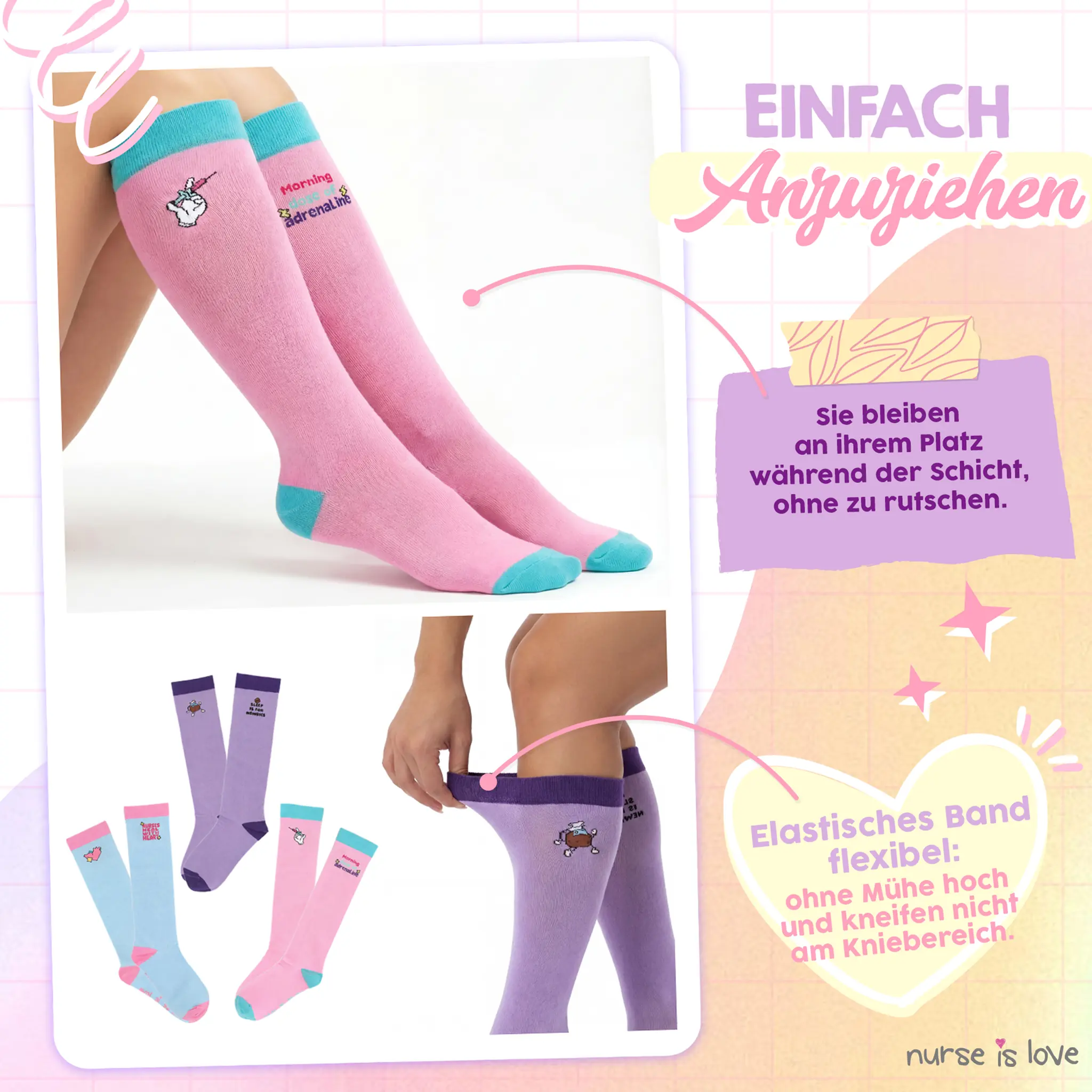 Kompressionsstrümpfe mit Motivdesign Set mit 3 Paaren