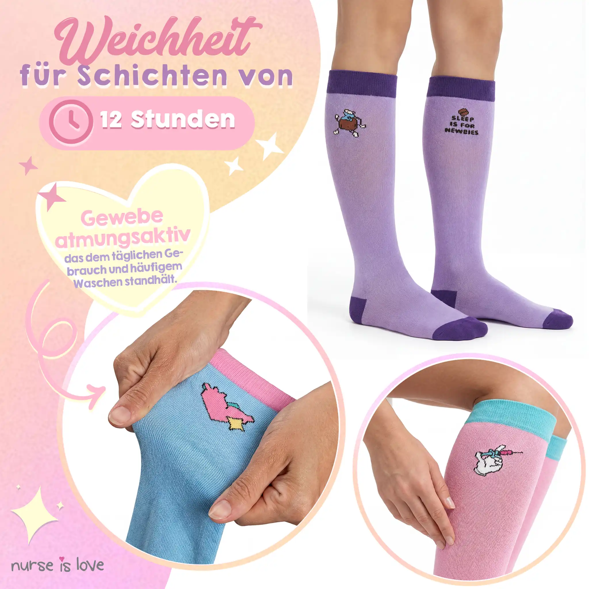 Kompressionsstrümpfe mit Motivdesign Set mit 3 Paaren