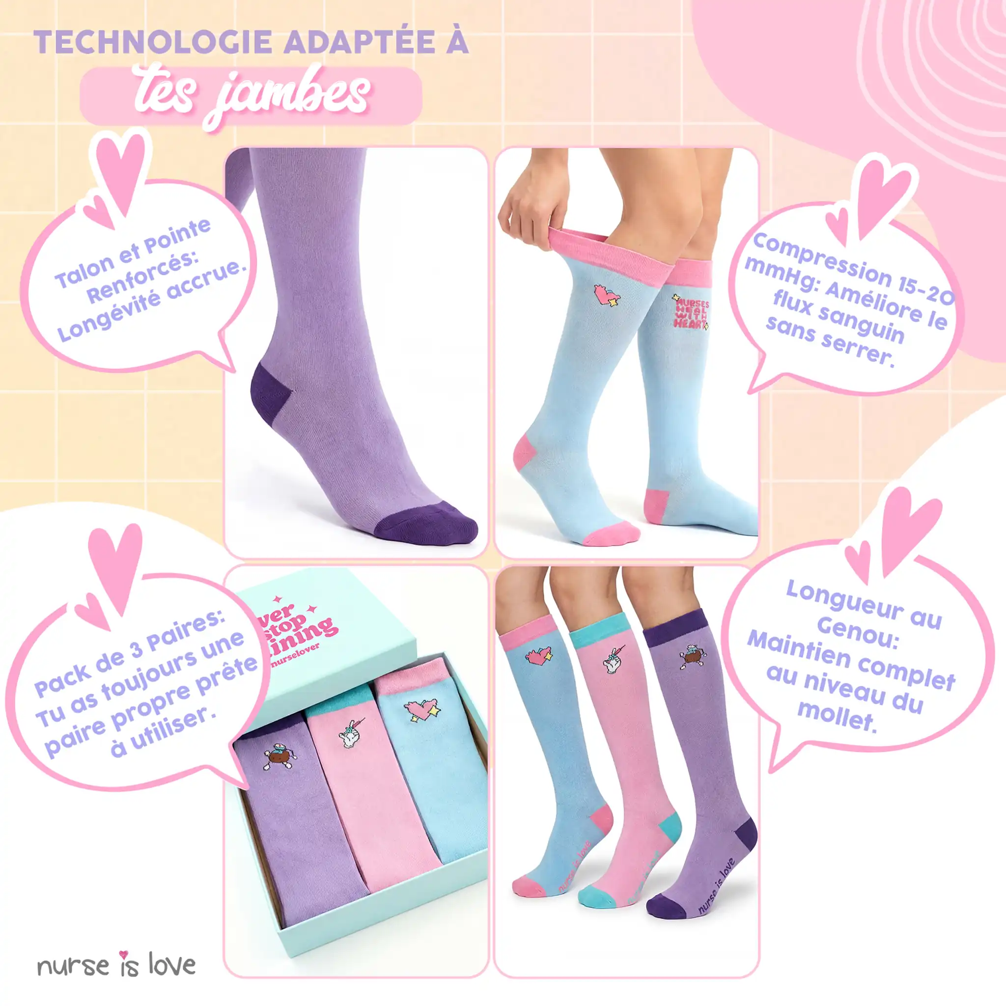 Lot de chaussettes de compression à motifs (3 paires)