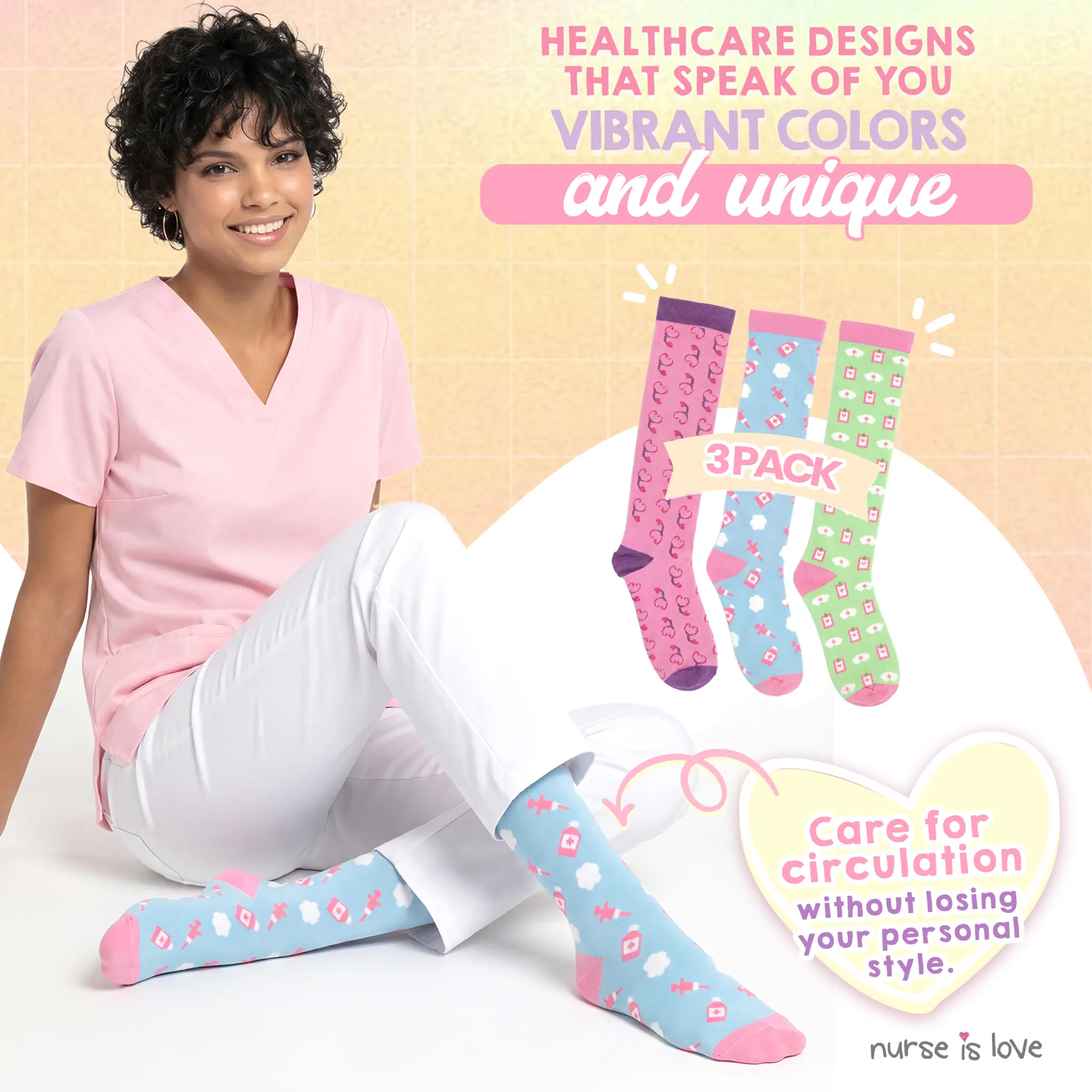 Set of Compression Stockings for Nurses Pattern 2 (set of 3 units)