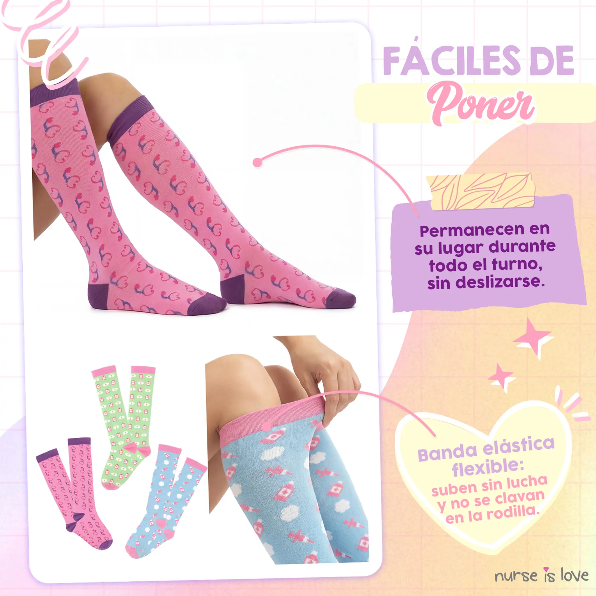 Kompressionsstrümpfe für Krankenschwestern Muster 2 Set mit 3 Paaren
