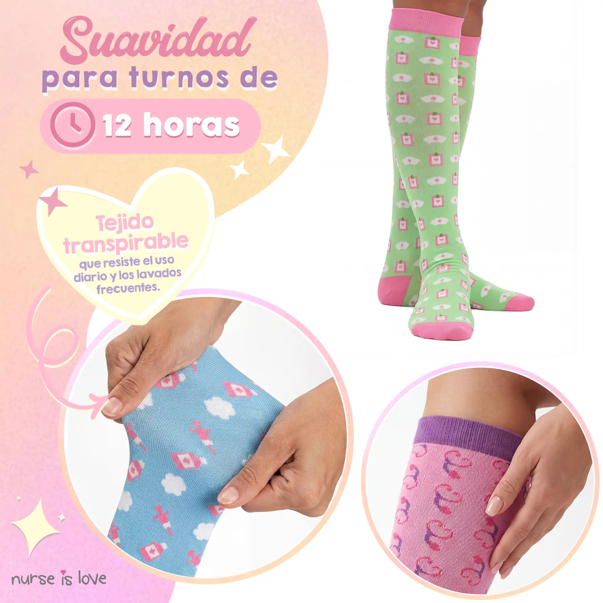 Kompressionsstrümpfe für Krankenschwestern Muster 2 Set mit 3 Paaren
