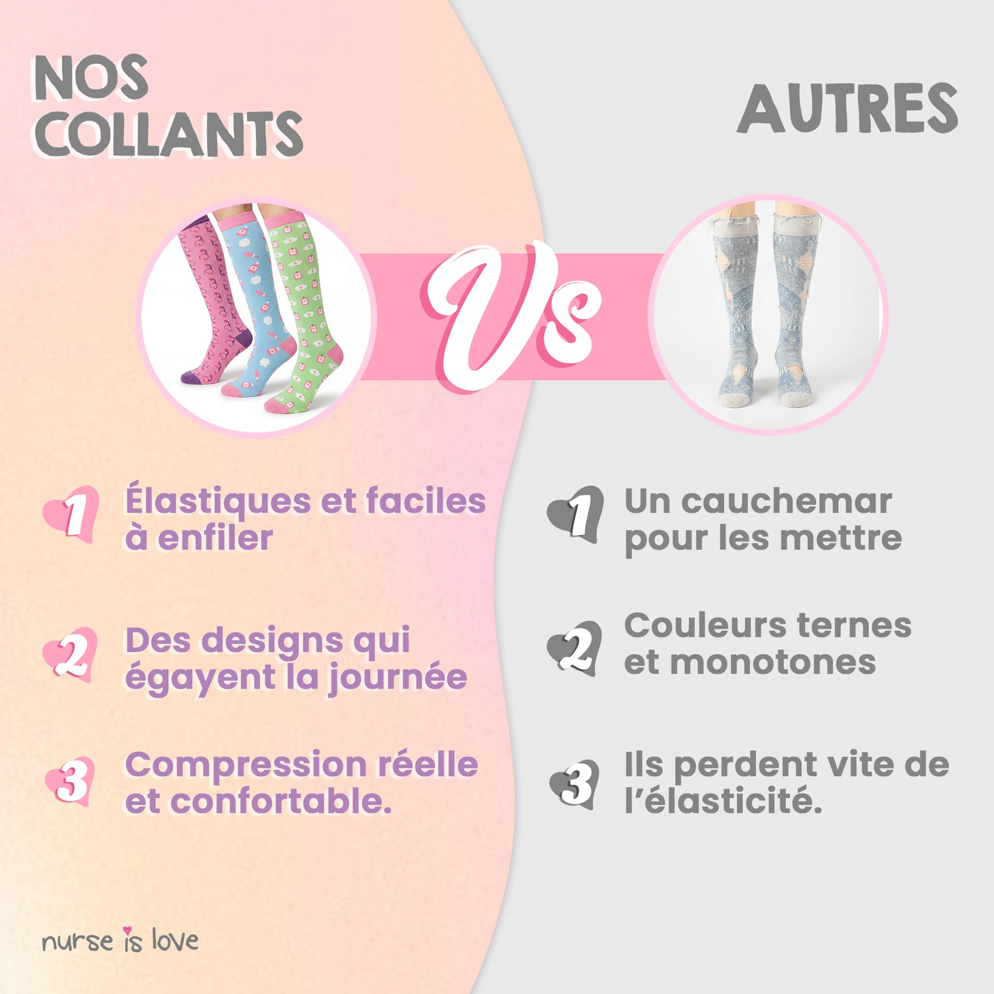 Lot de chaussettes de compression pour infirmières Motifs 2 (3 paires)