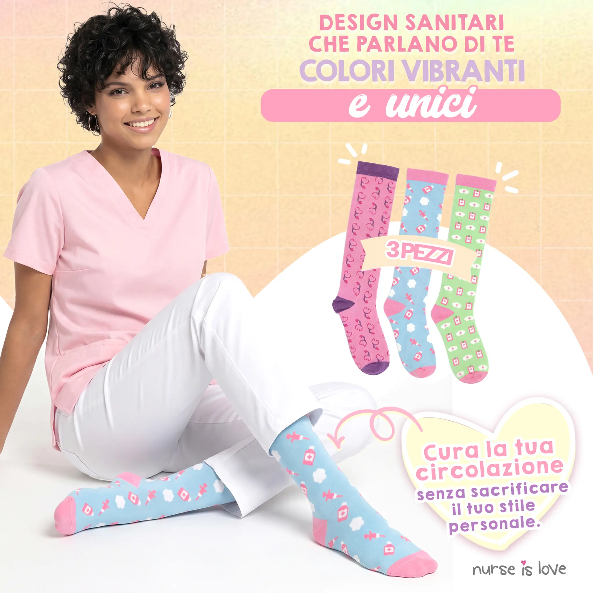 Set Calze a Compressione per Infermiere Motivi 2 (set da 3 pz.)