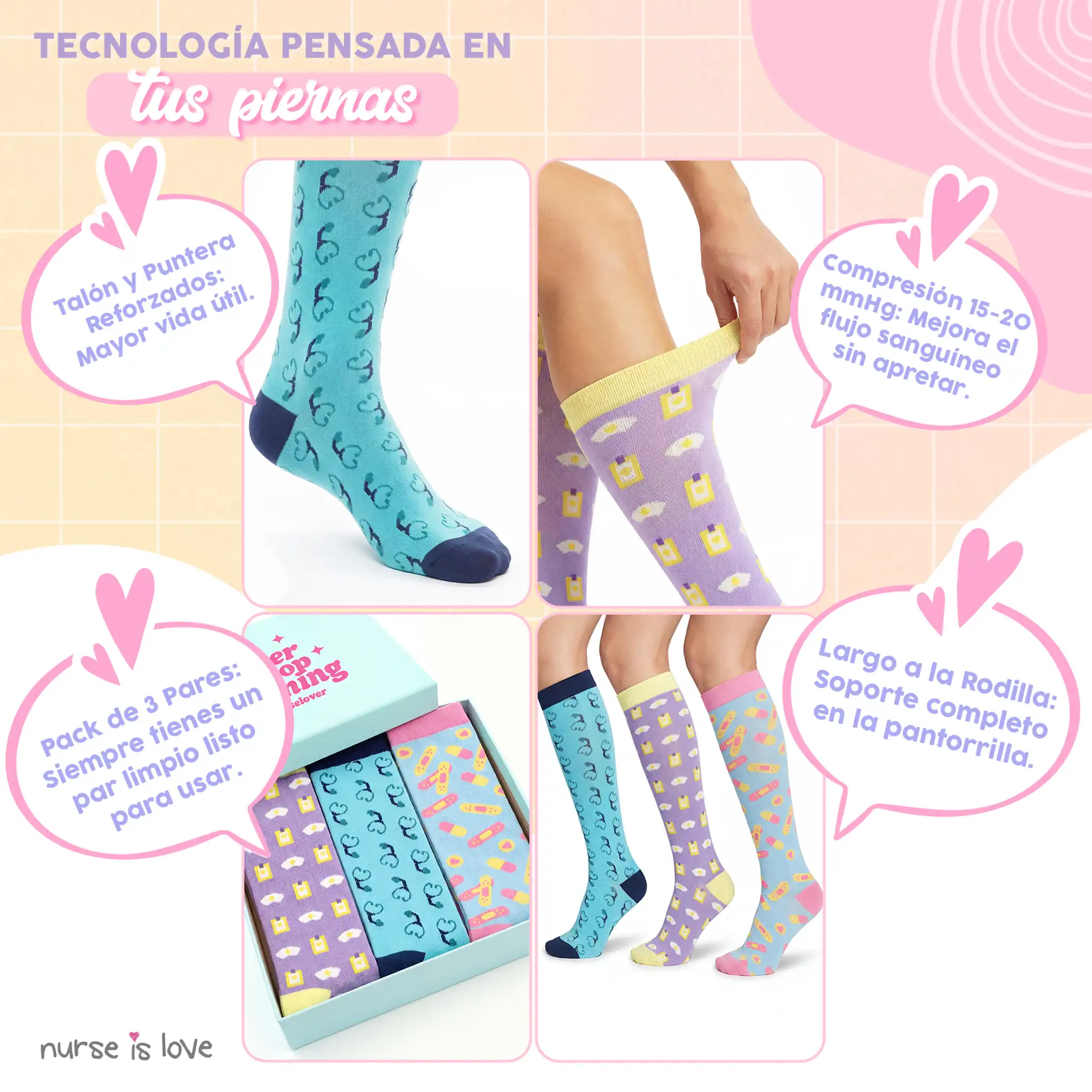 Set Medias de Compresión para Enfermeras Patrones 1 (set de 3 uds.)