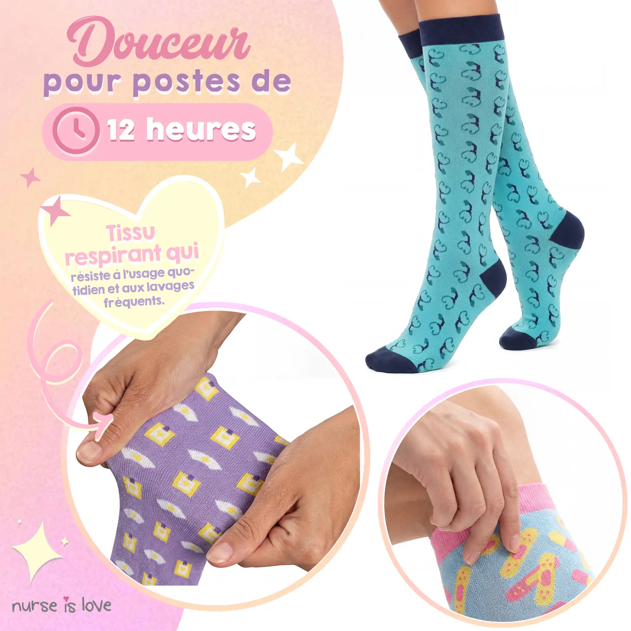 Détails des chaussettes de compression de l'ensemble