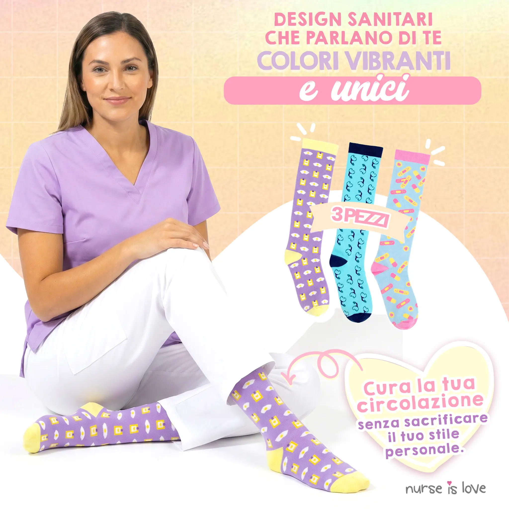 Set Calze a Compressione per Infermiere Motivi 1 (set da 3 pz.)