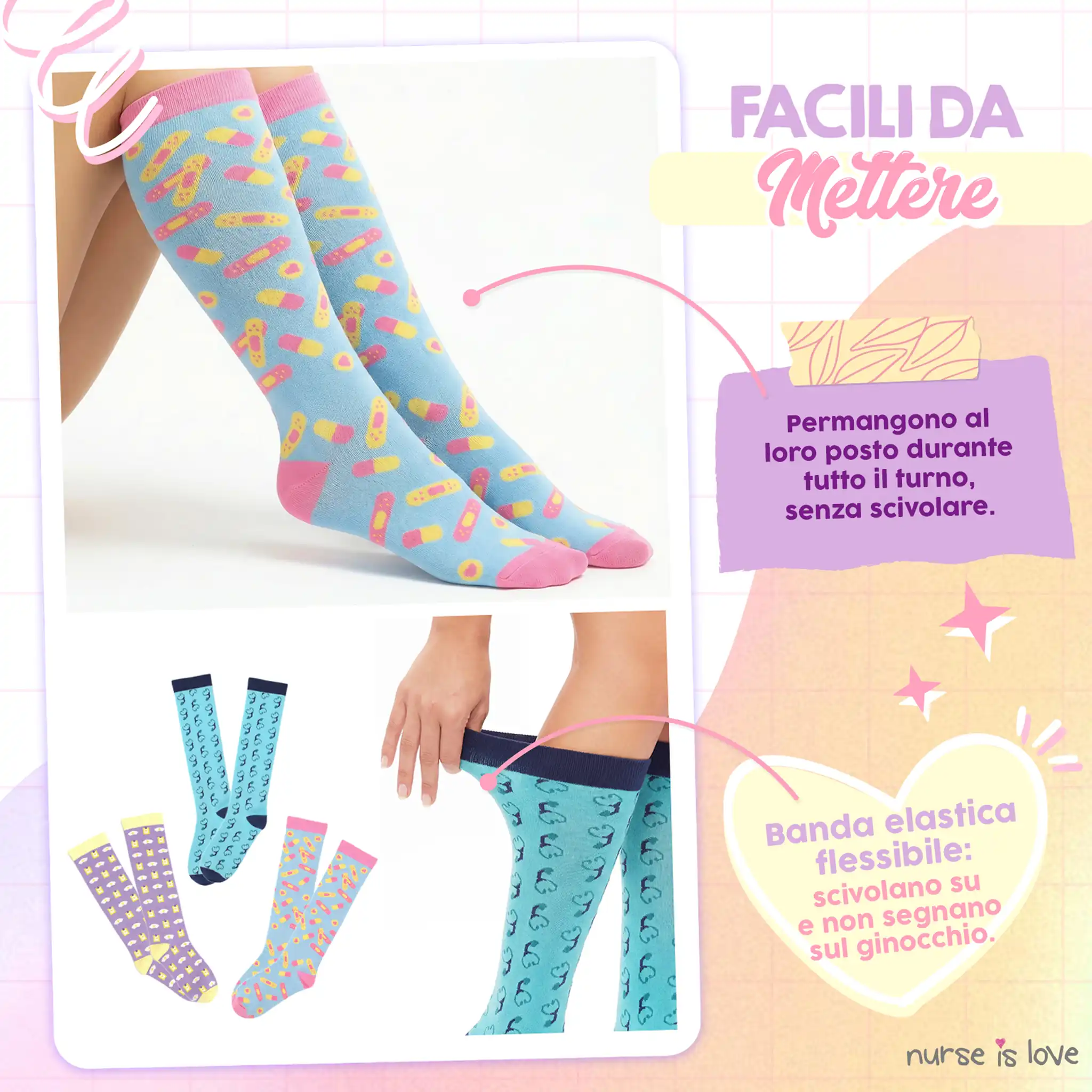 Set Calze a Compressione per Infermiere Motivi 1 (set da 3 pz.)