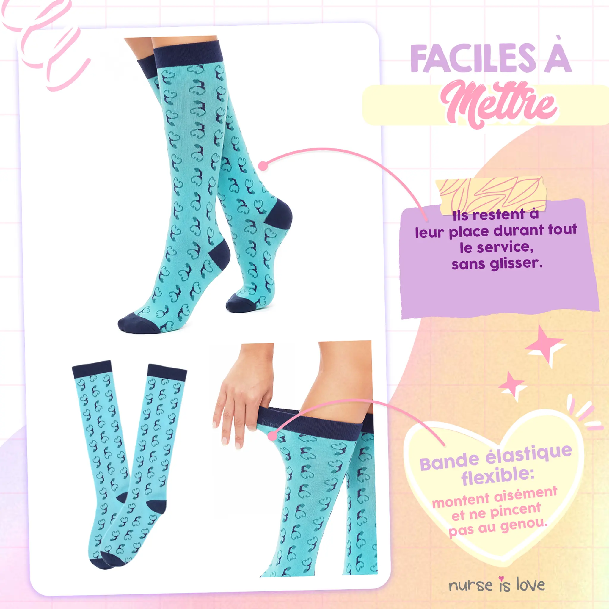 Chaussettes de compression Stéthoscope Bleu