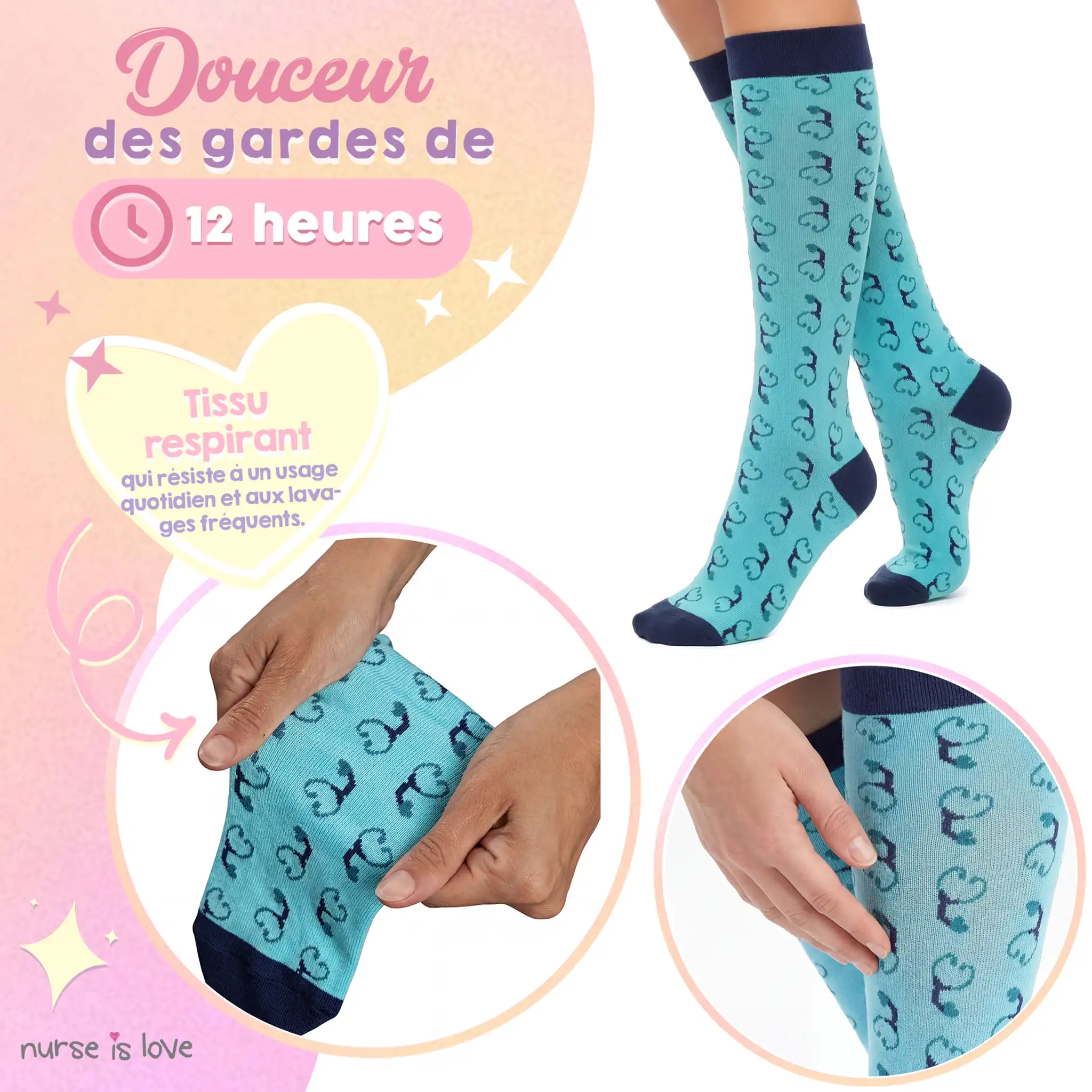 Chaussettes de compression Stéthoscope Bleu