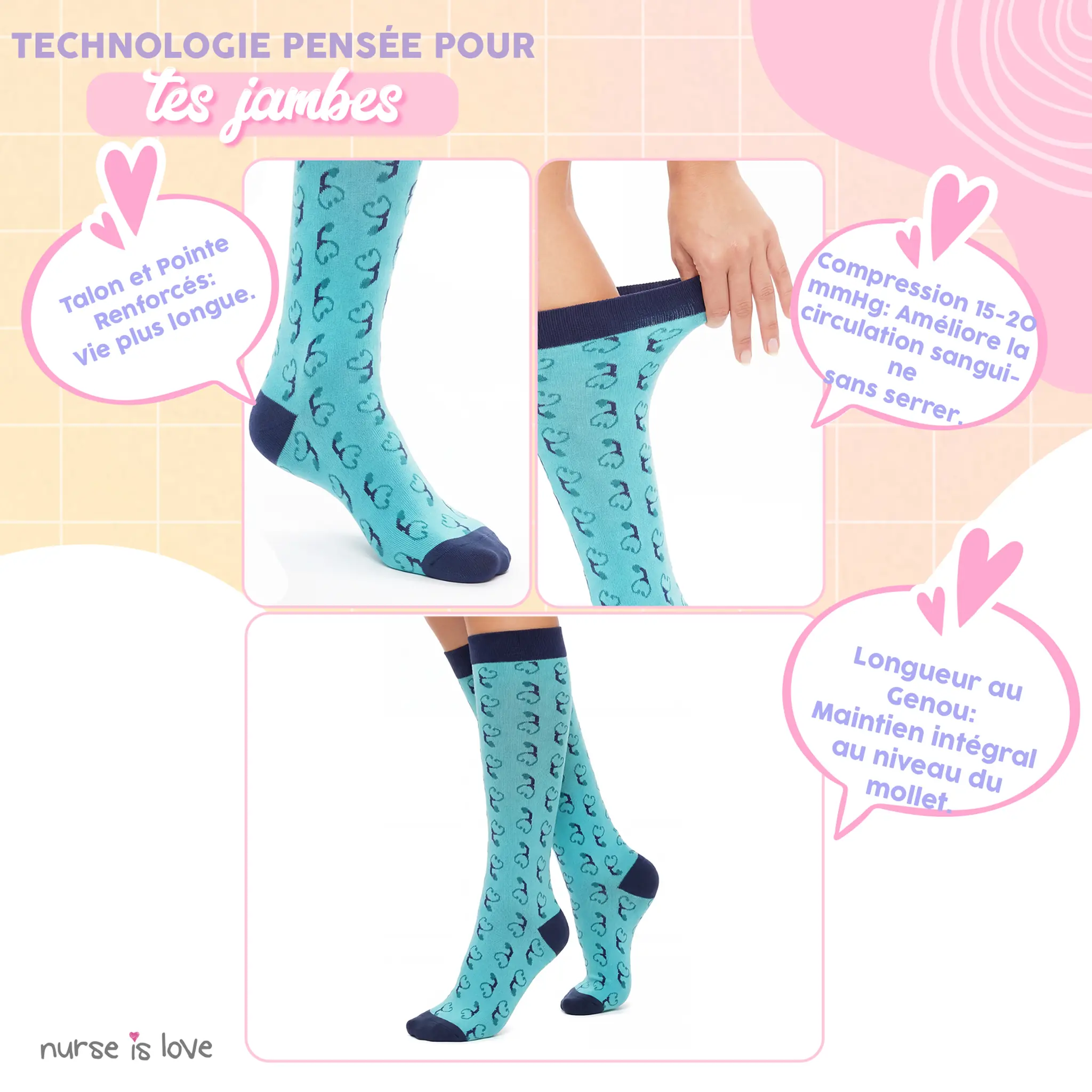 Chaussettes de compression Stéthoscope Bleu