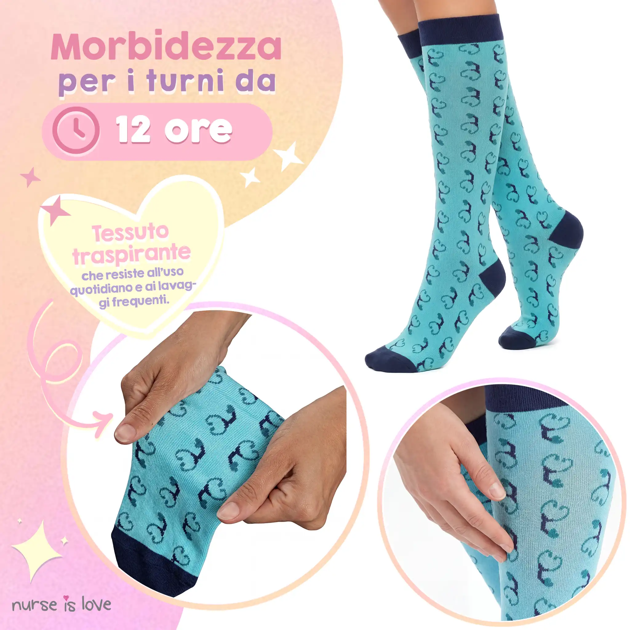 Calze a Compressione Stetoscopio Blu