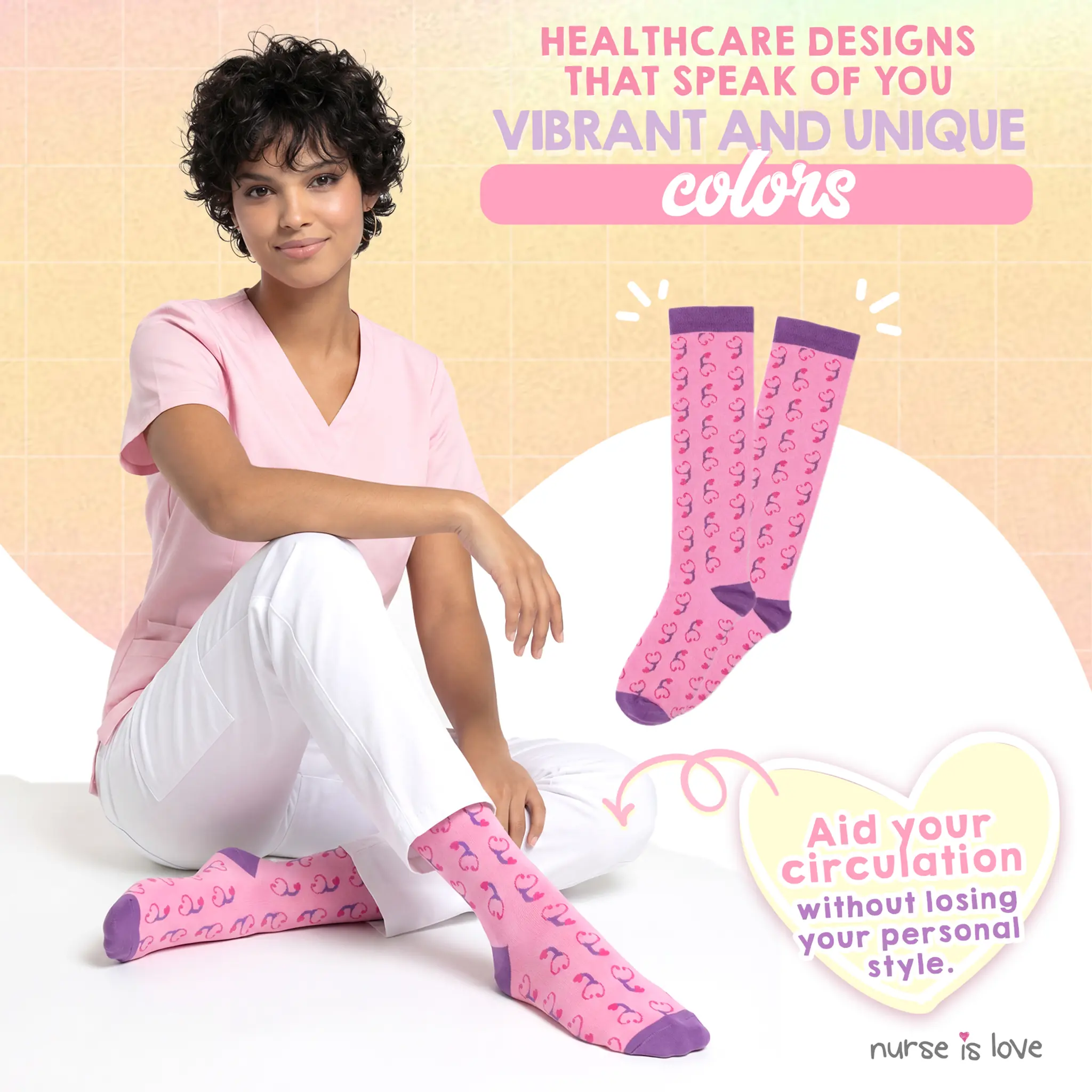 Purple Stethoscope Compression Socks