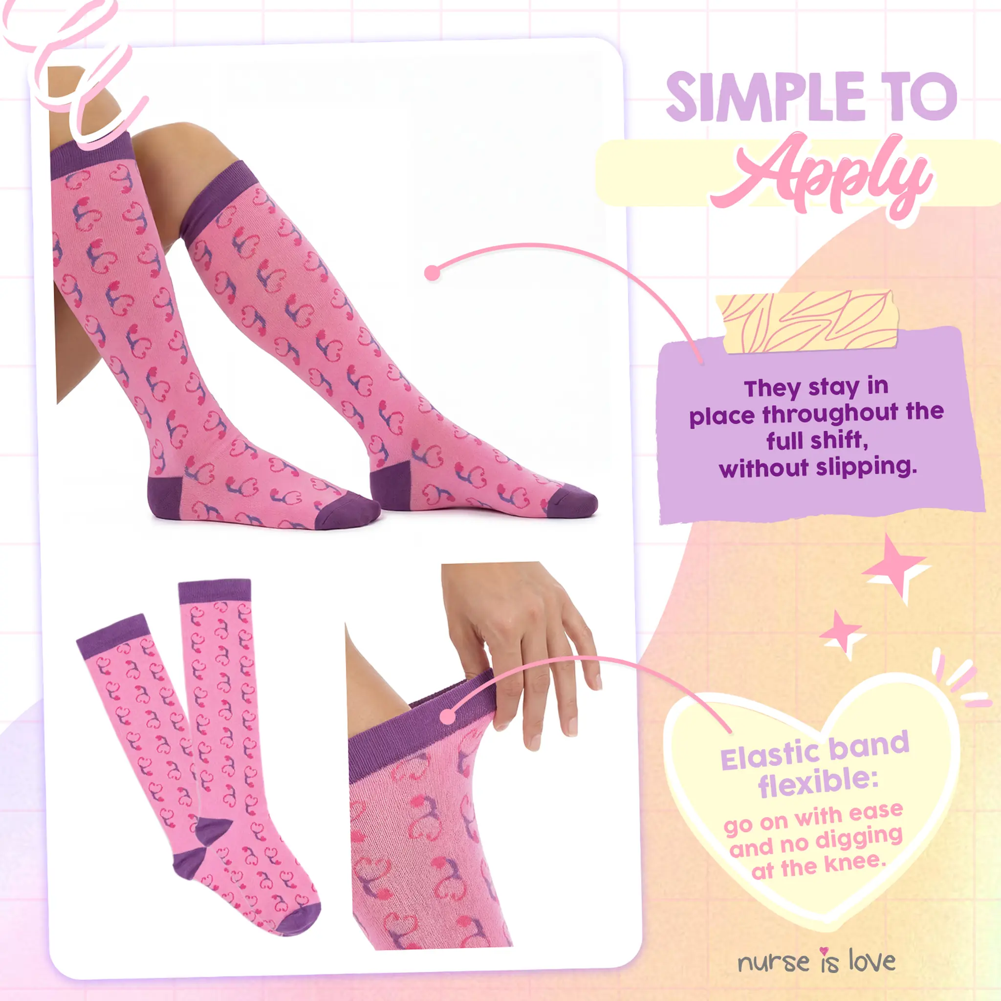 Purple Stethoscope Compression Socks