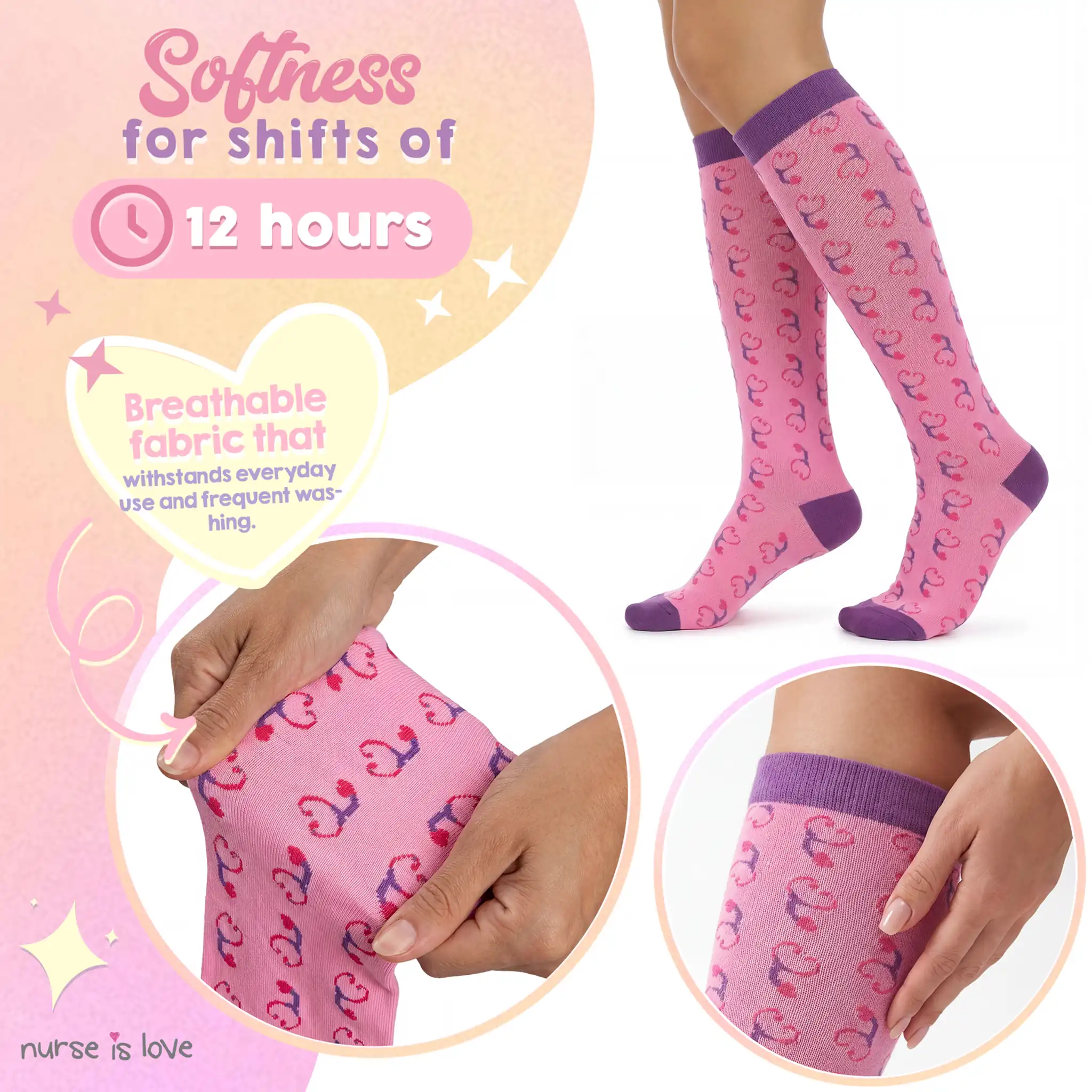 Purple Stethoscope Compression Socks