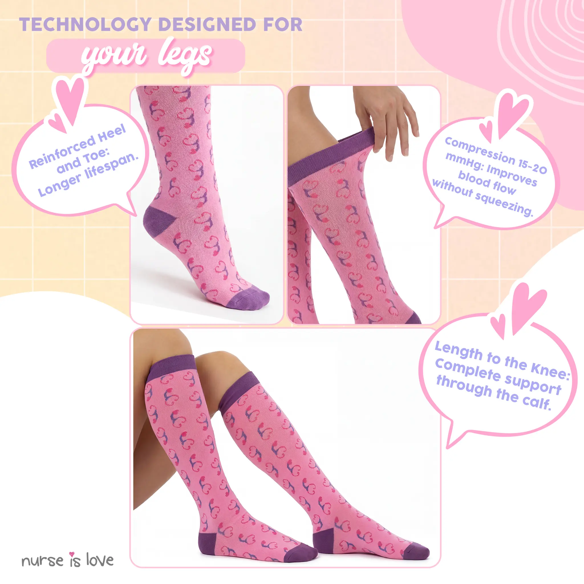 Purple Stethoscope Compression Socks