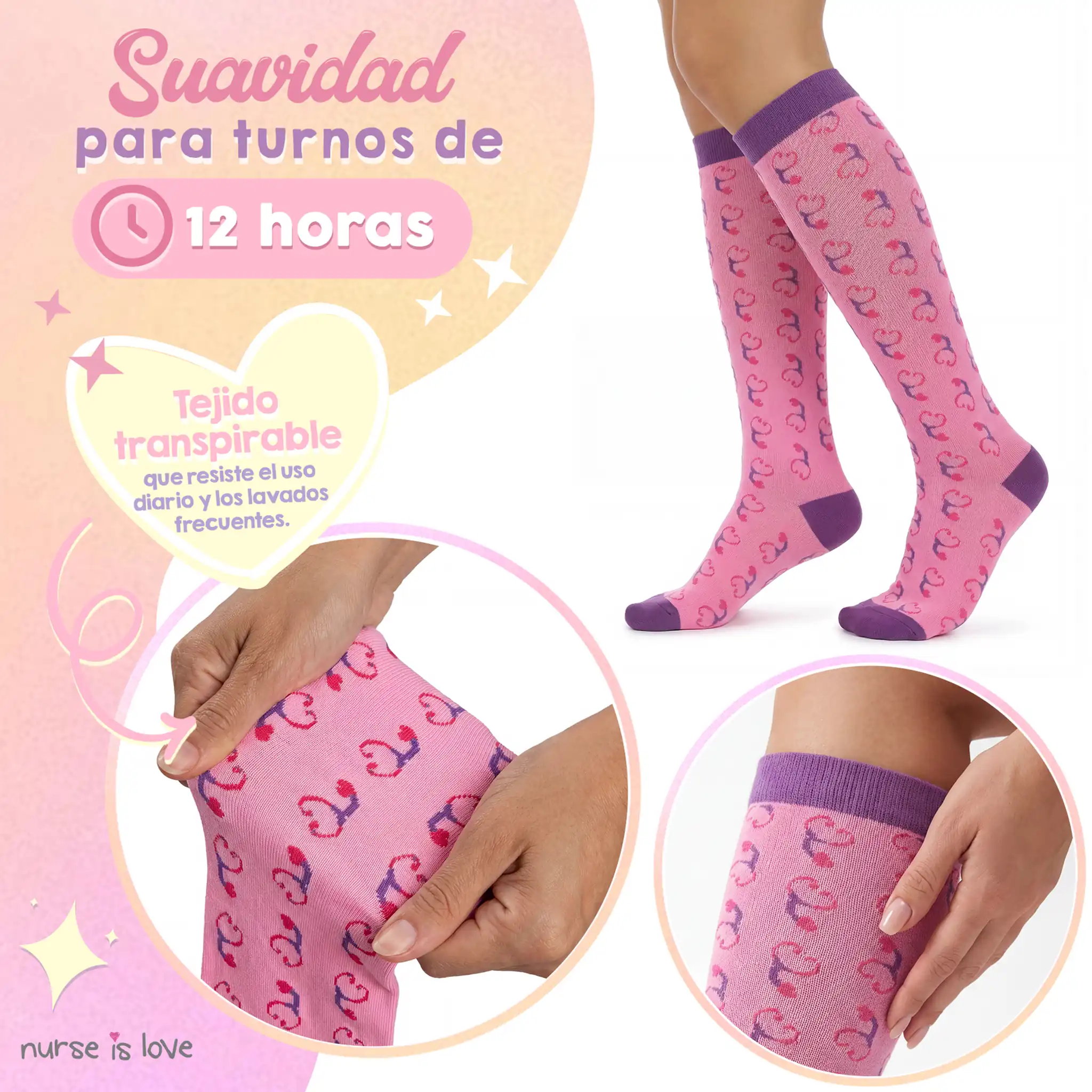 Medias de Compresión Estetoscopio Morado