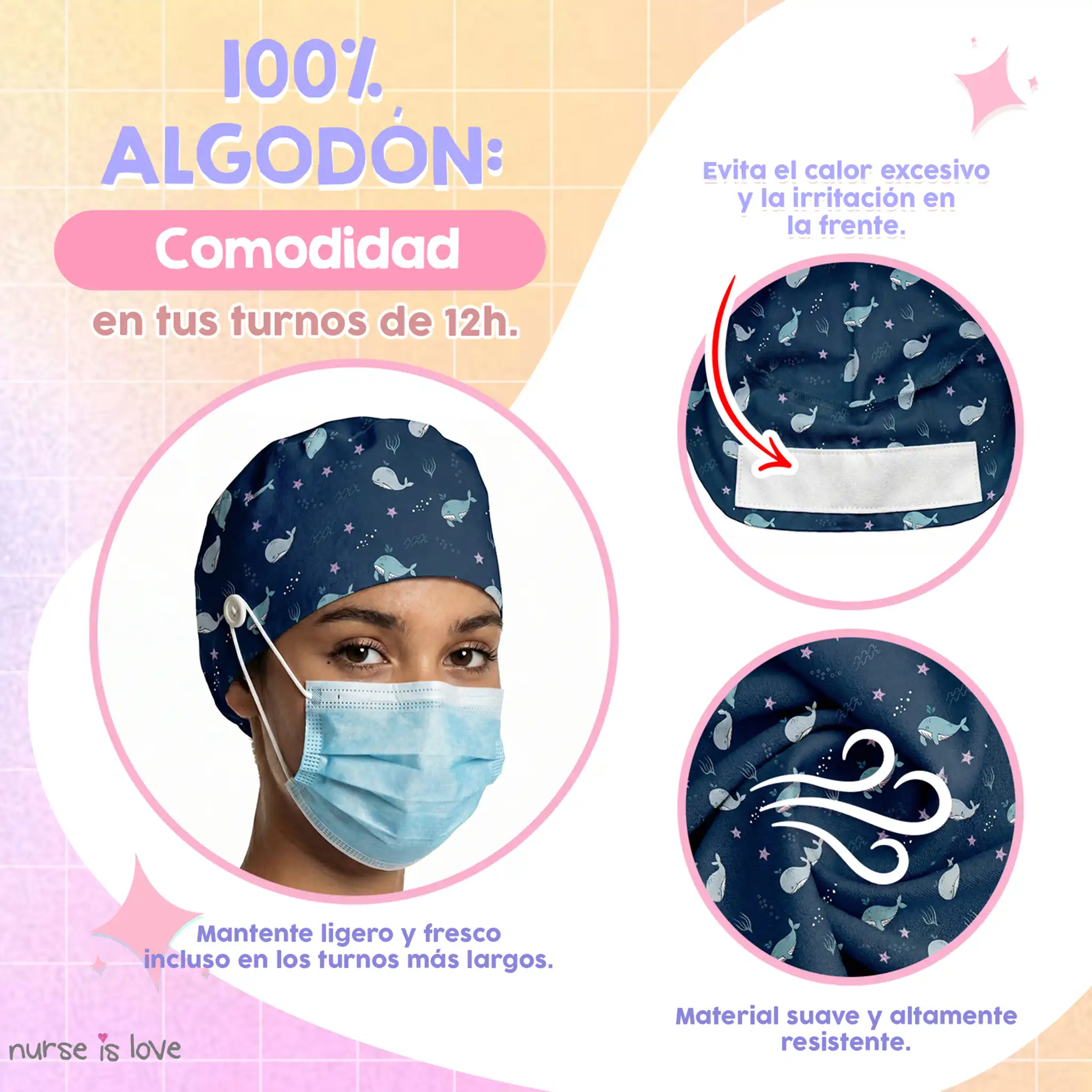 Gorro Ballenas Grandes para Enfermeras