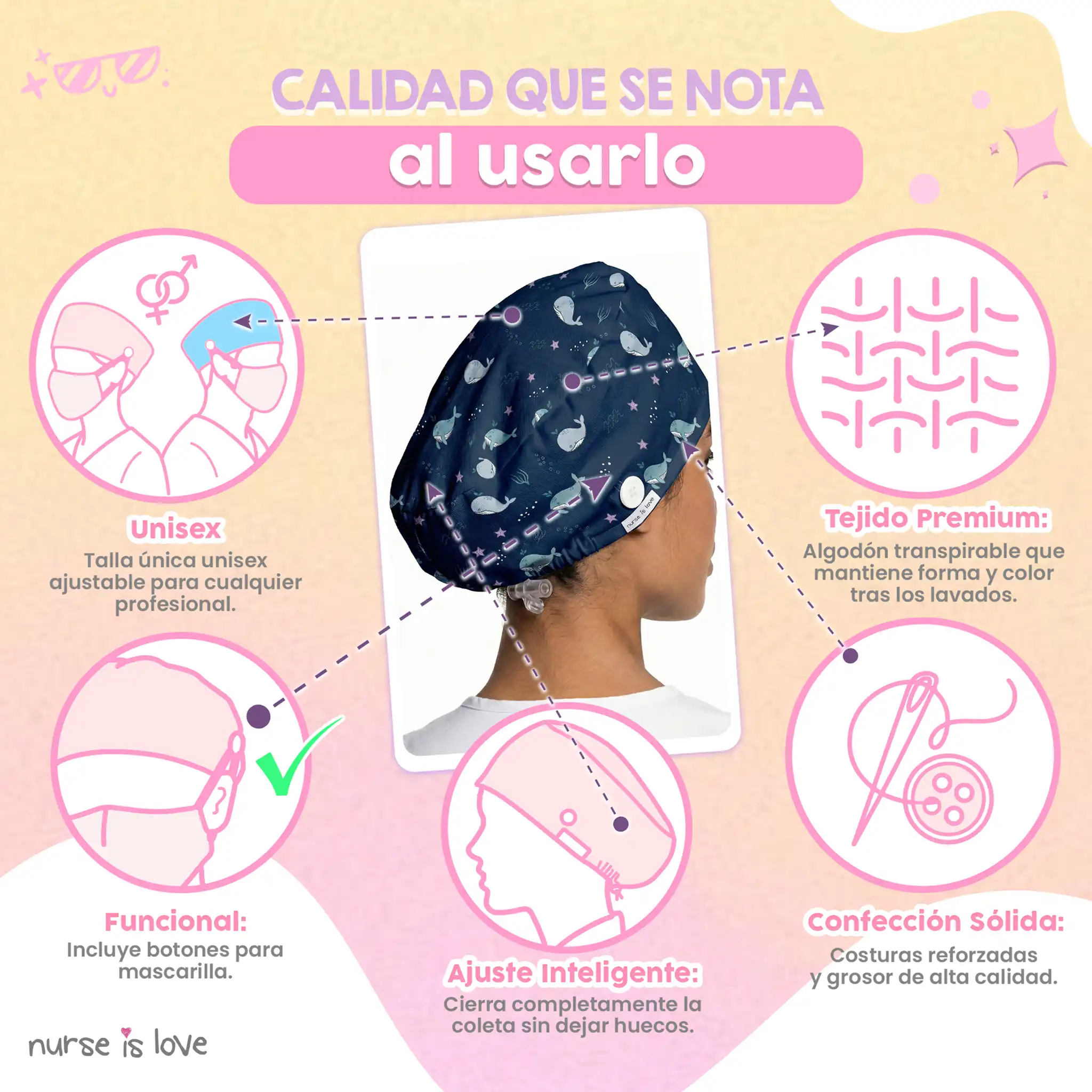 Gorro Ballenas Grandes para Enfermeras