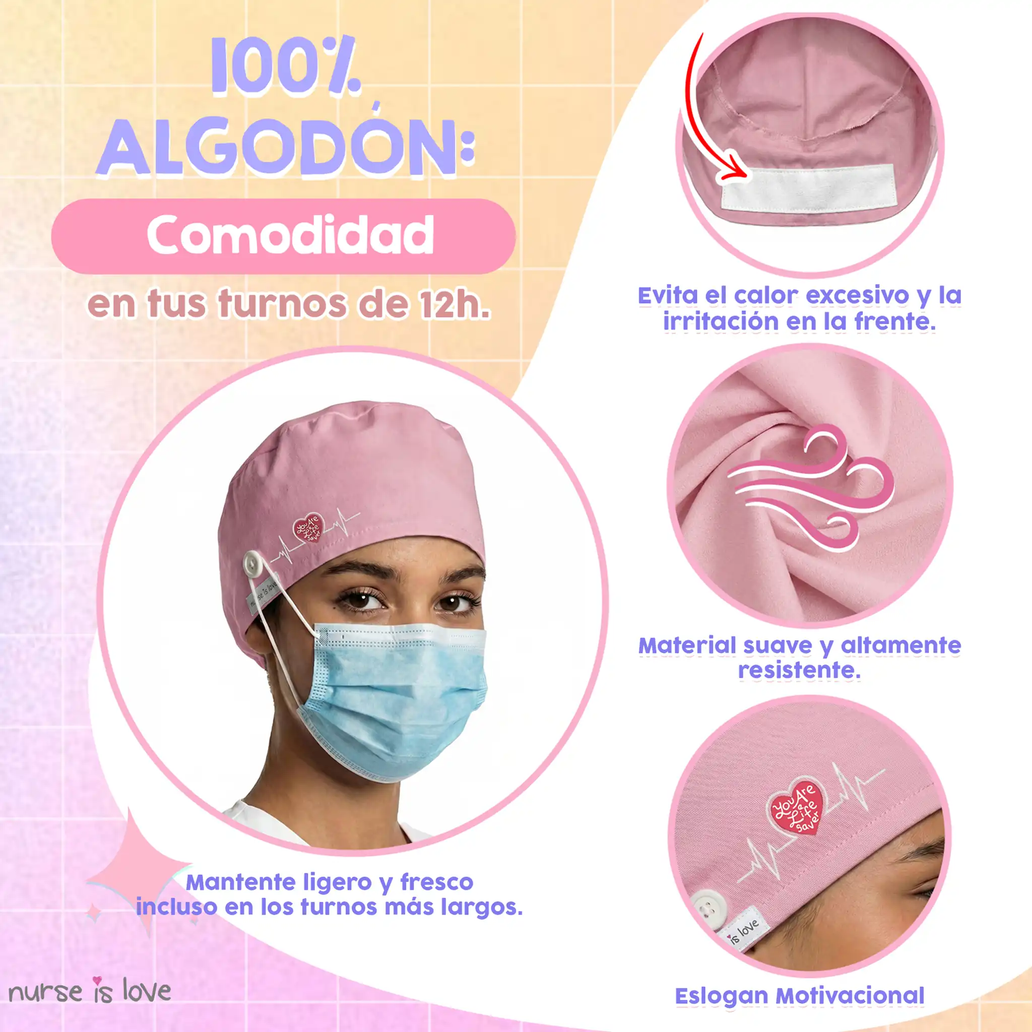 Gorro Rosa para Enfermeiras