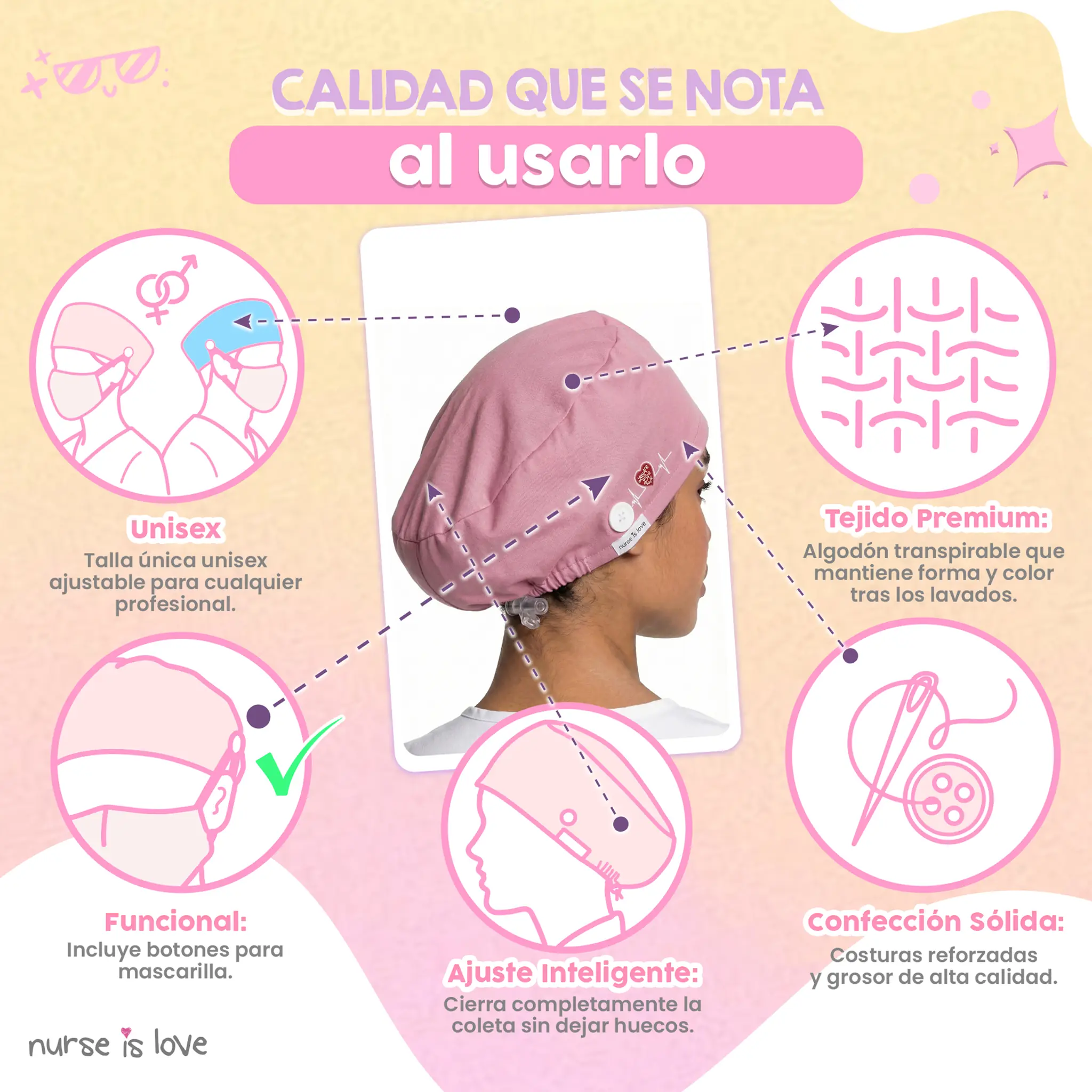 Gorro Rosa para Enfermeiras