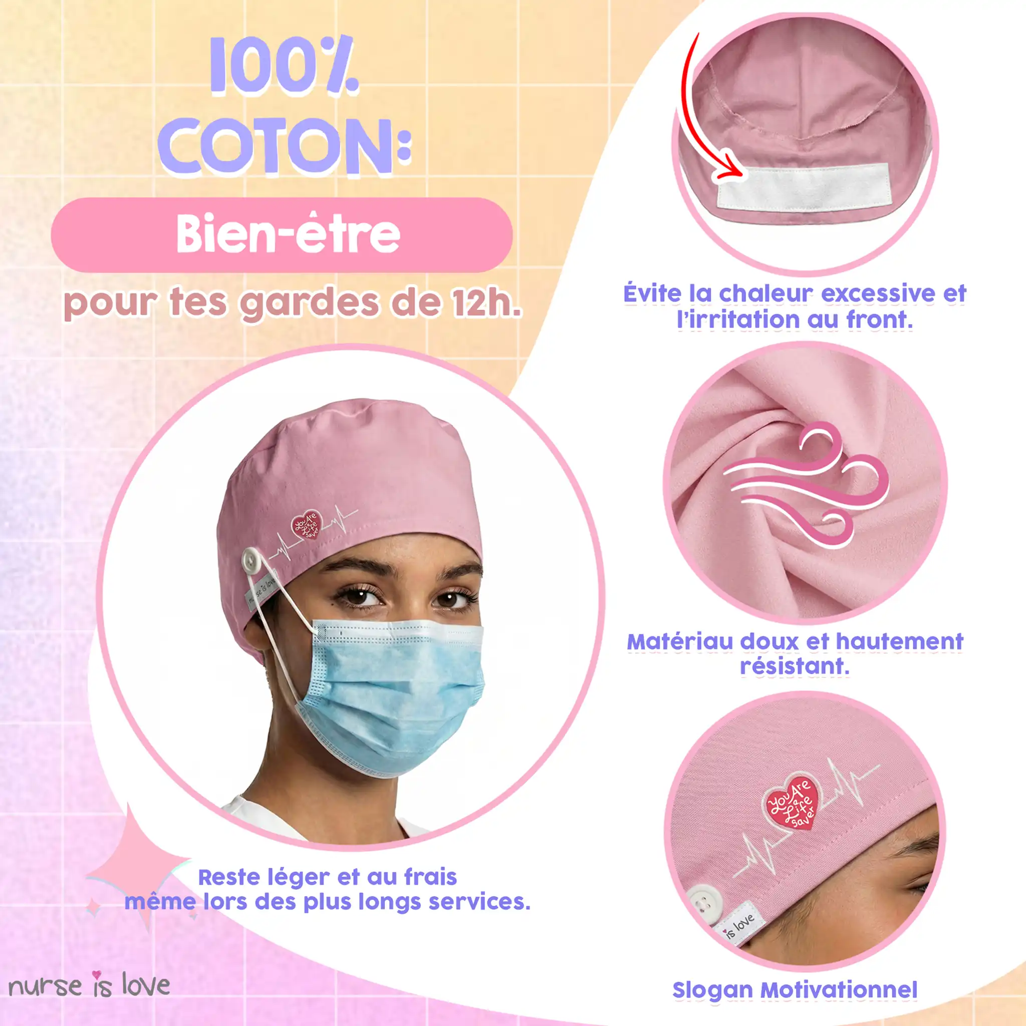 Calot rose pour infirmières