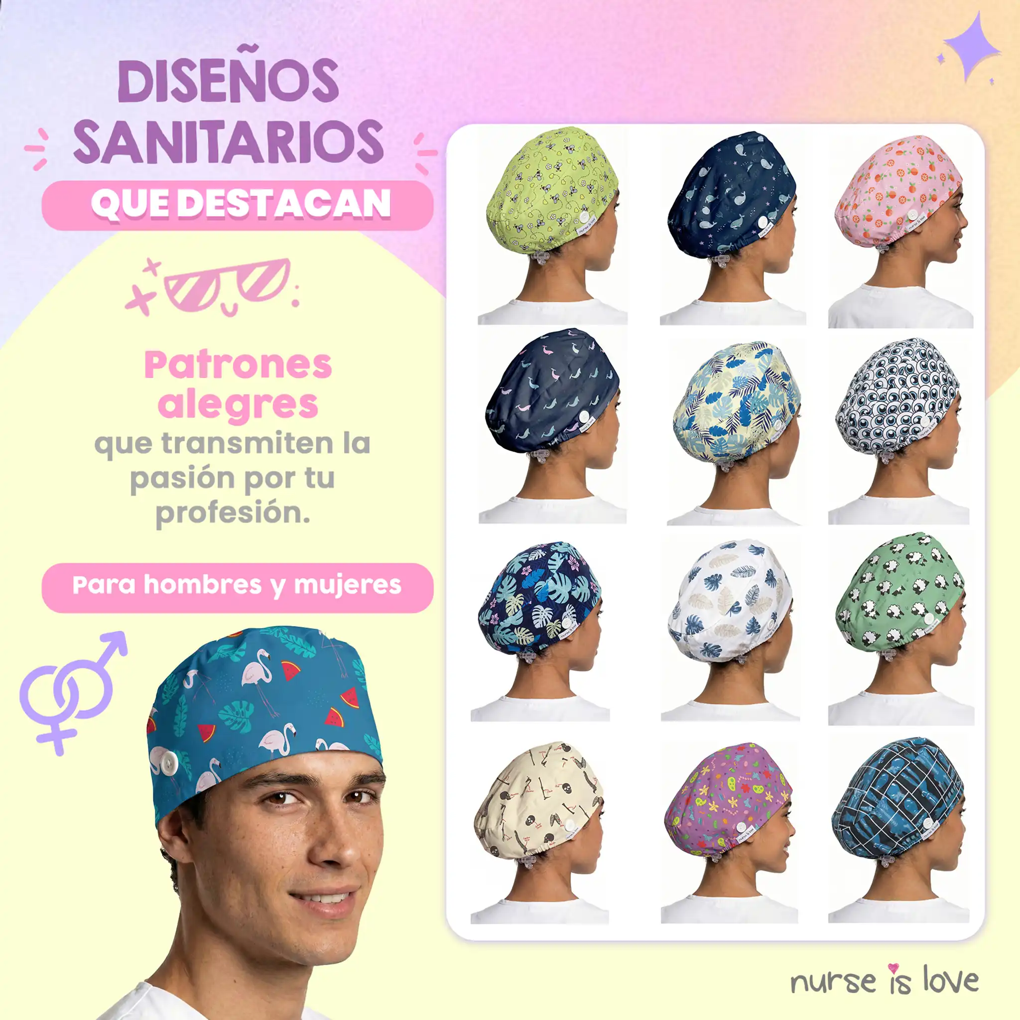 Gorro Flamingos para Enfermeiras