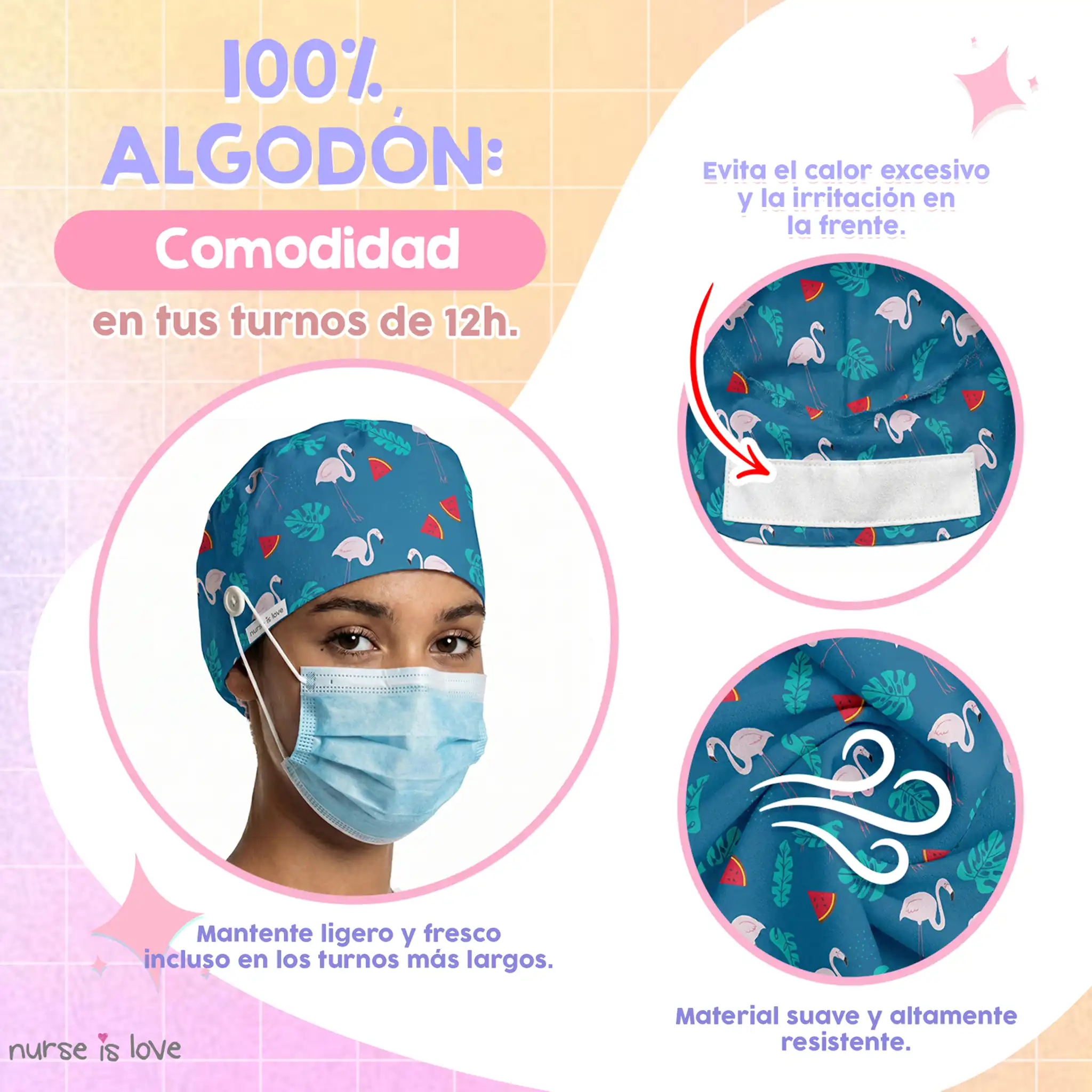 Gorro Flamingos para Enfermeiras