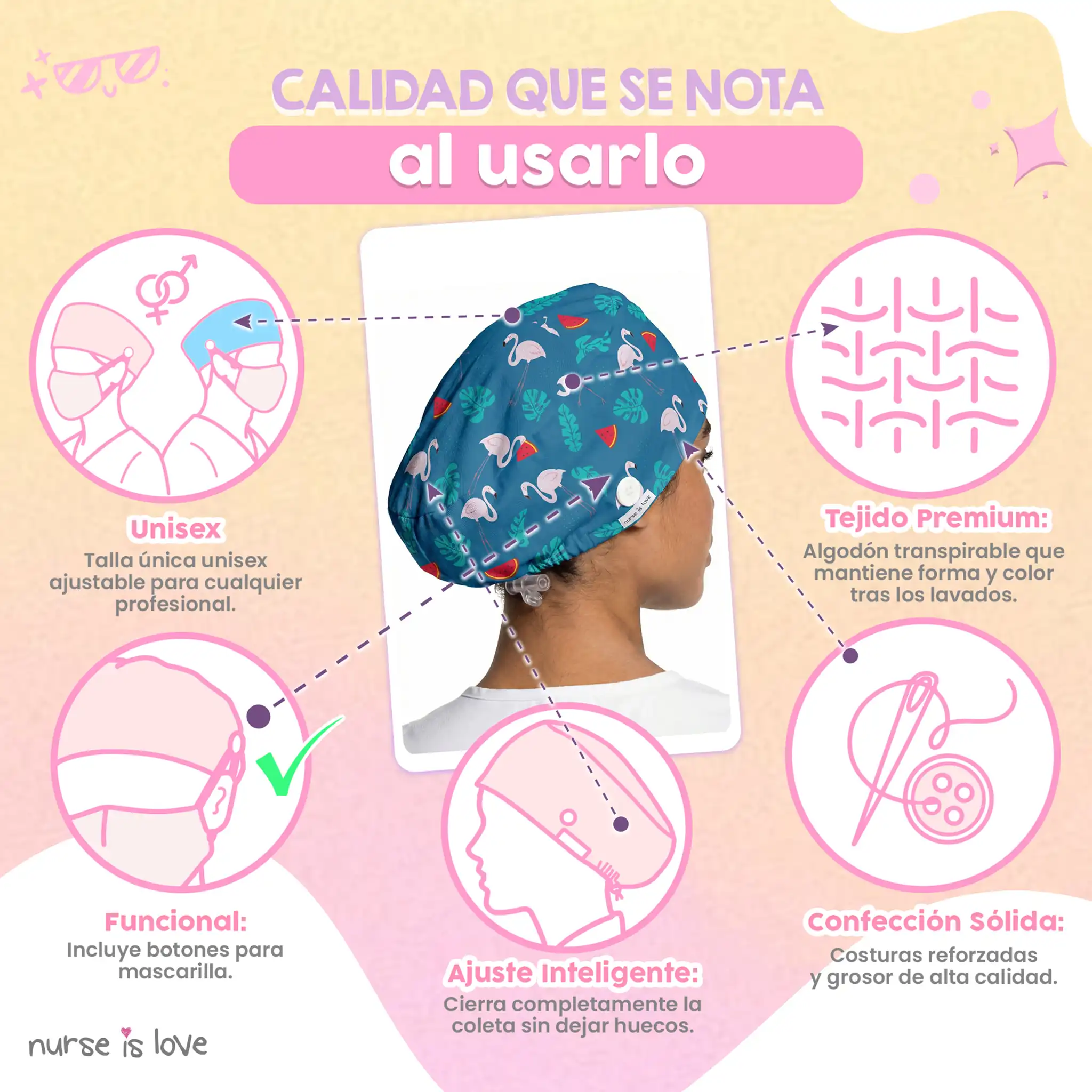 Gorro Flamingos para Enfermeiras