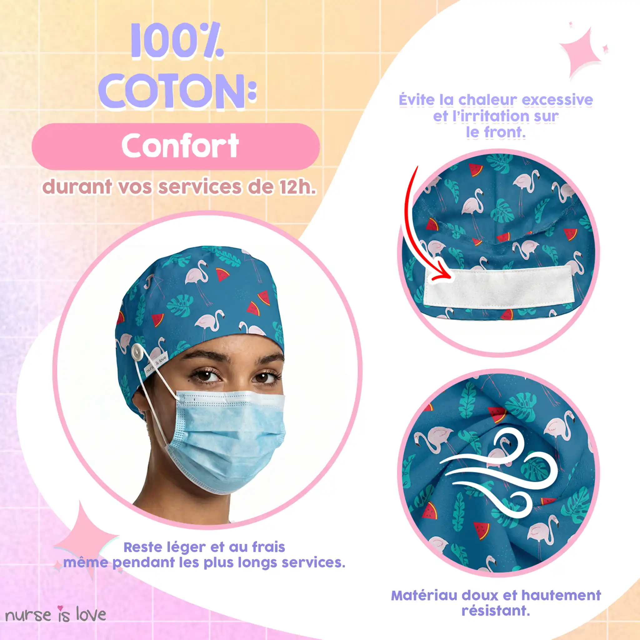 Calot flamants roses pour infirmières