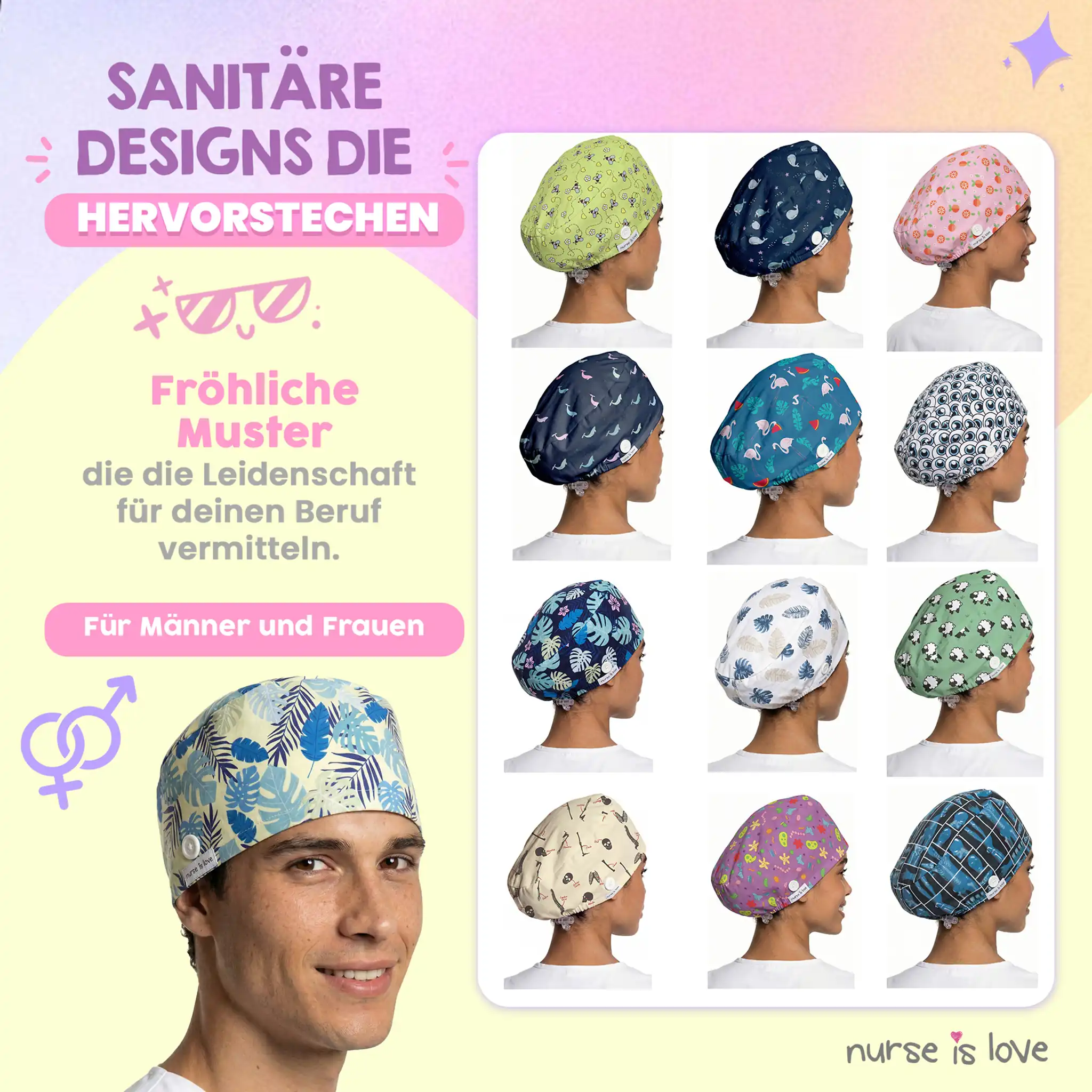 Blaue Blättermütze für Krankenschwestern