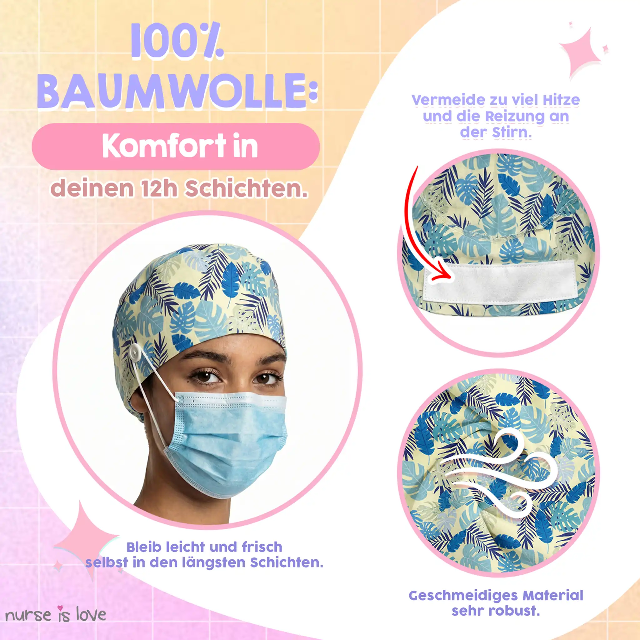 Blaue Blättermütze für Krankenschwestern