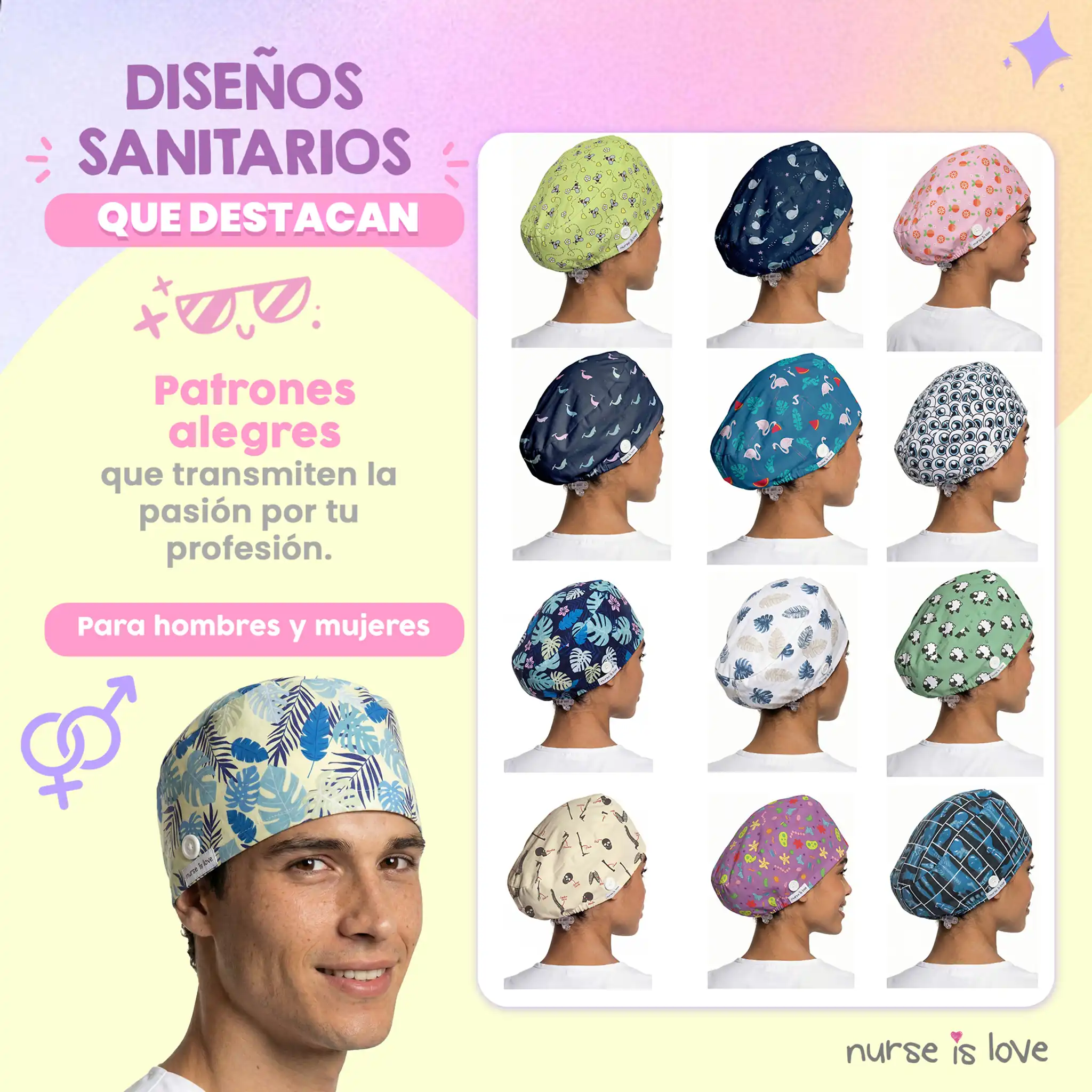 Gorro Folhas Azuis para Enfermeiras